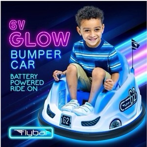 6v blue glow bumper car, battery powered ride on for children, ages 1.5+, flybar