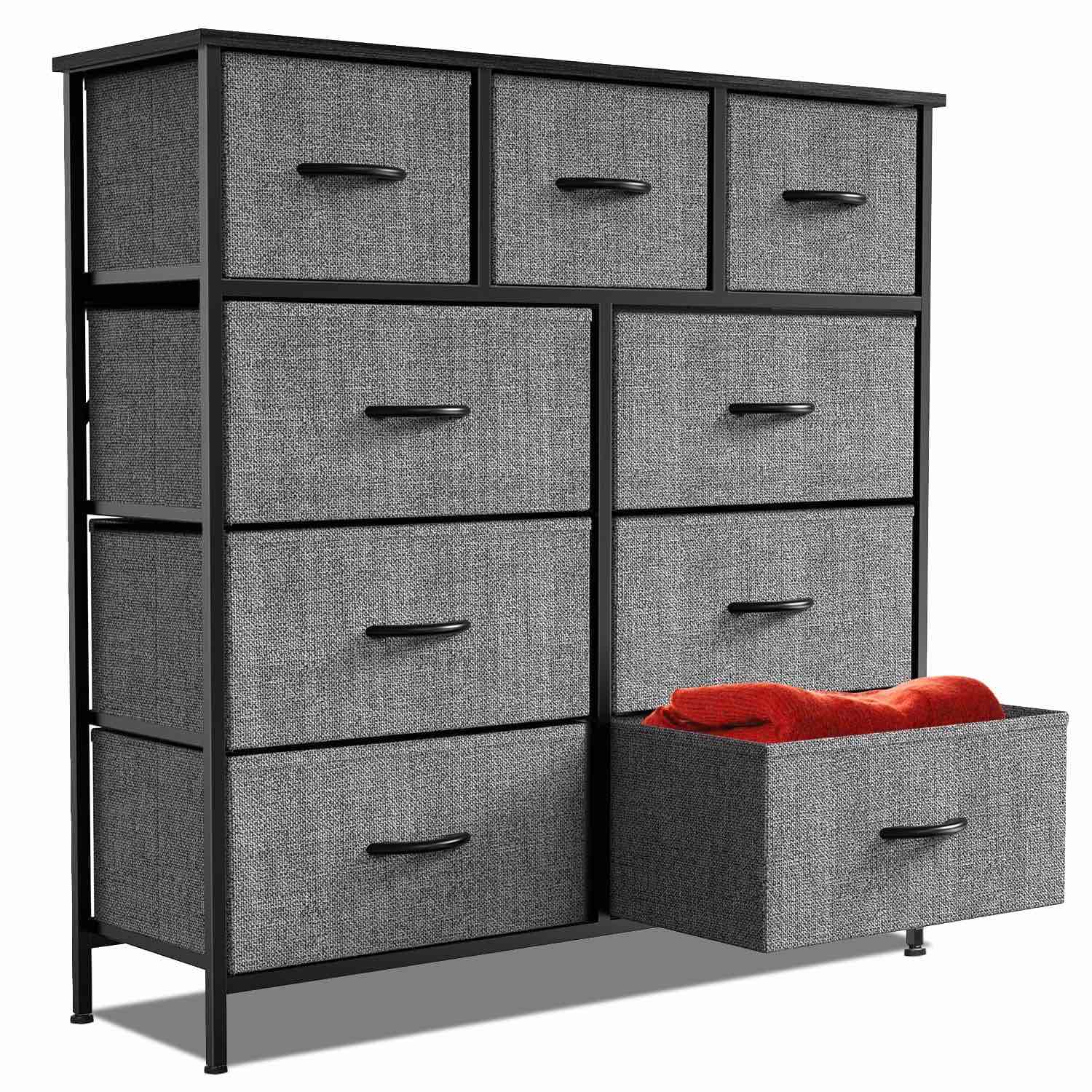 Modern 9 Drawer Fabric Dresser, Chest of Drawer Organizer Storage Cabinet for Bedroom Clothes Closet, Entryway,Gray