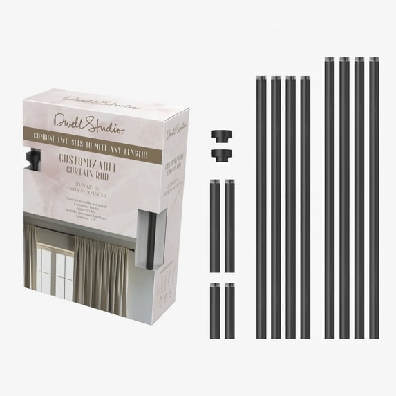 Dwell Studio Adjustable Window Curtain Rod, 3/4" Iron Material, Adjustable 20-120 Inch Kit, Matte Black