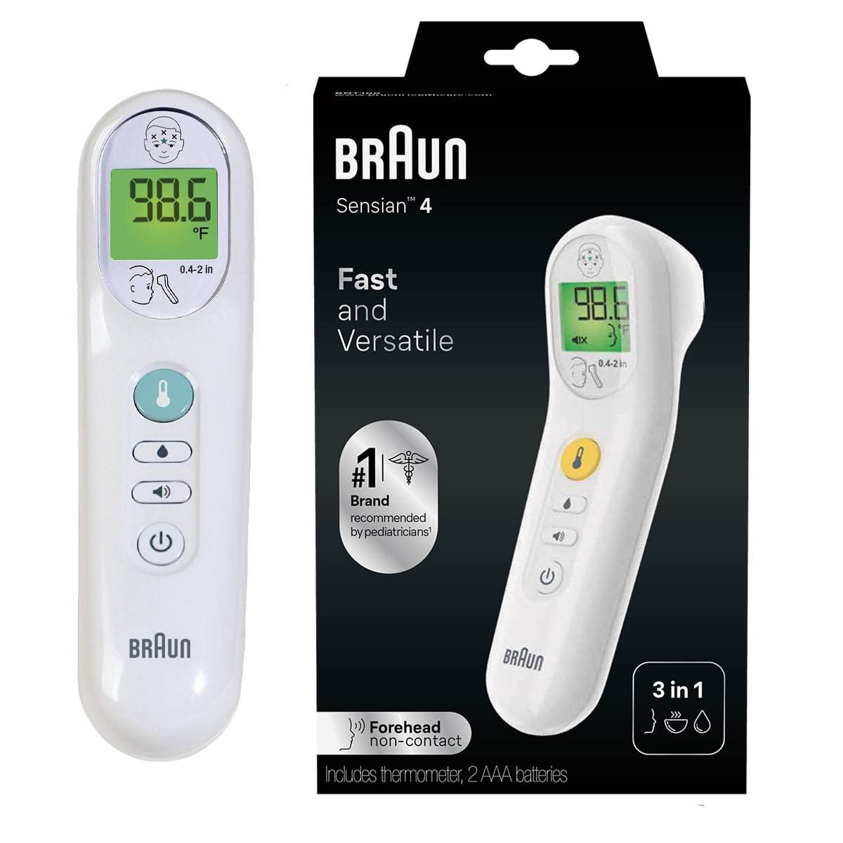 Braun No Touch 3-in-1 Digital Thermometer Suitable for All Ages BNT100US White