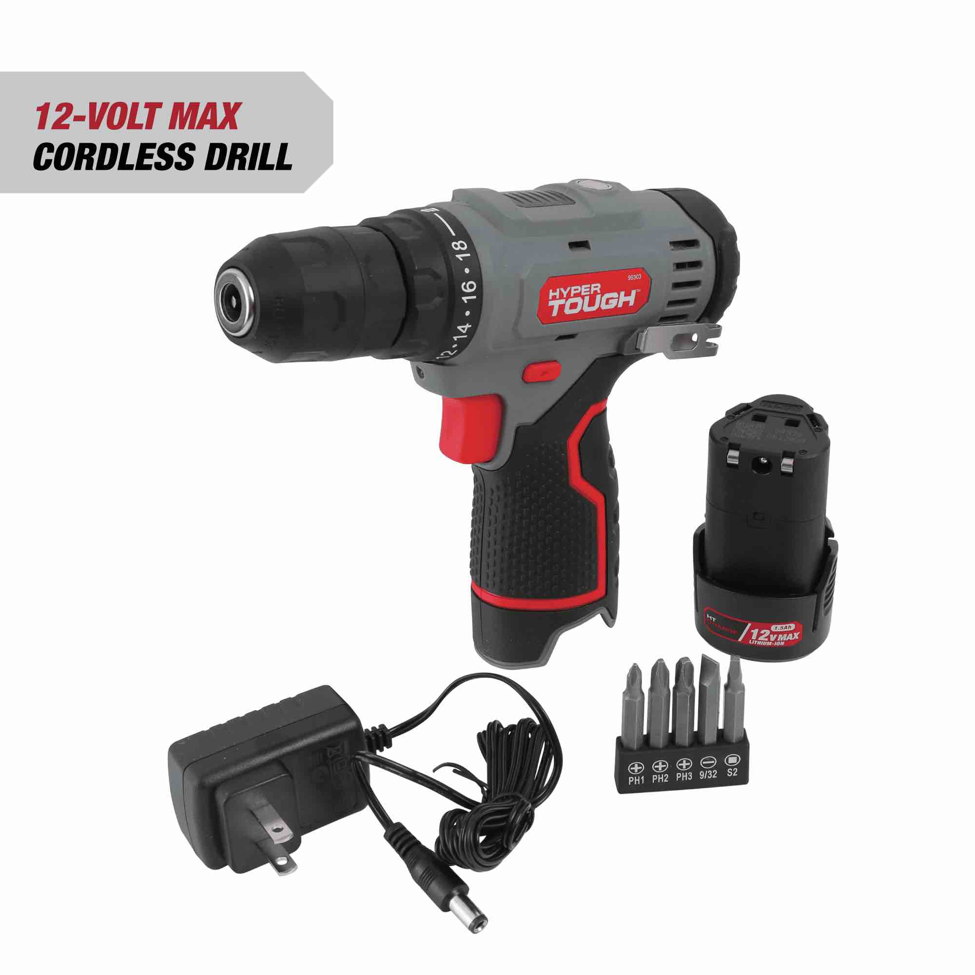 hyper tough 12v max lithium-ion cordless 3/8-inch drill driver with 1.5ah battery, 99303
