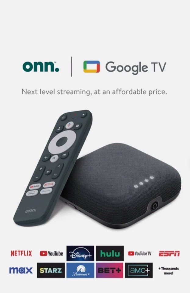 onn 4k pro streaming device with google tv hands-free voice control & dolby atmos/dolby vision