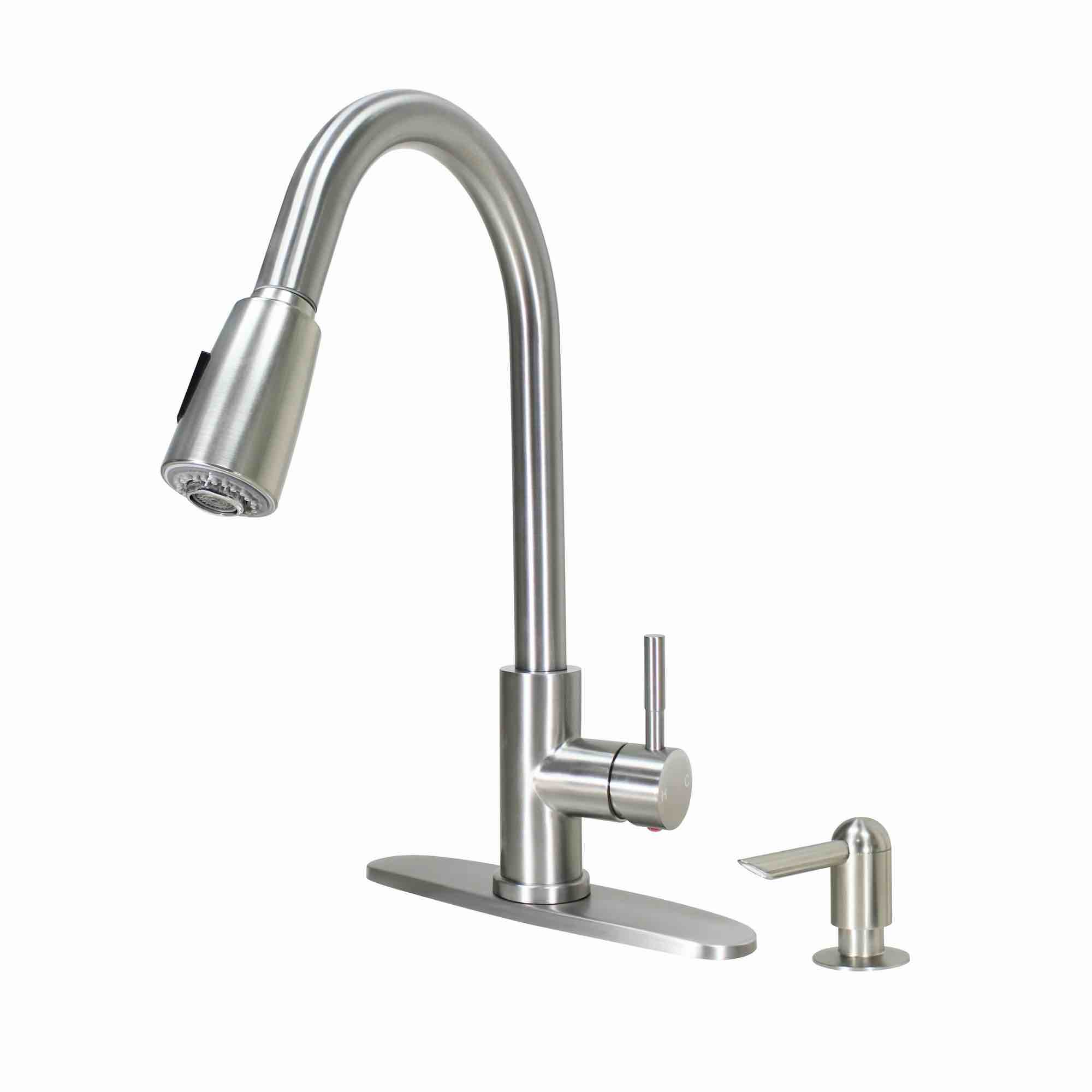 better homes & gardens elmont pull down kitchen sink faucet with soap dispenser satin nickel