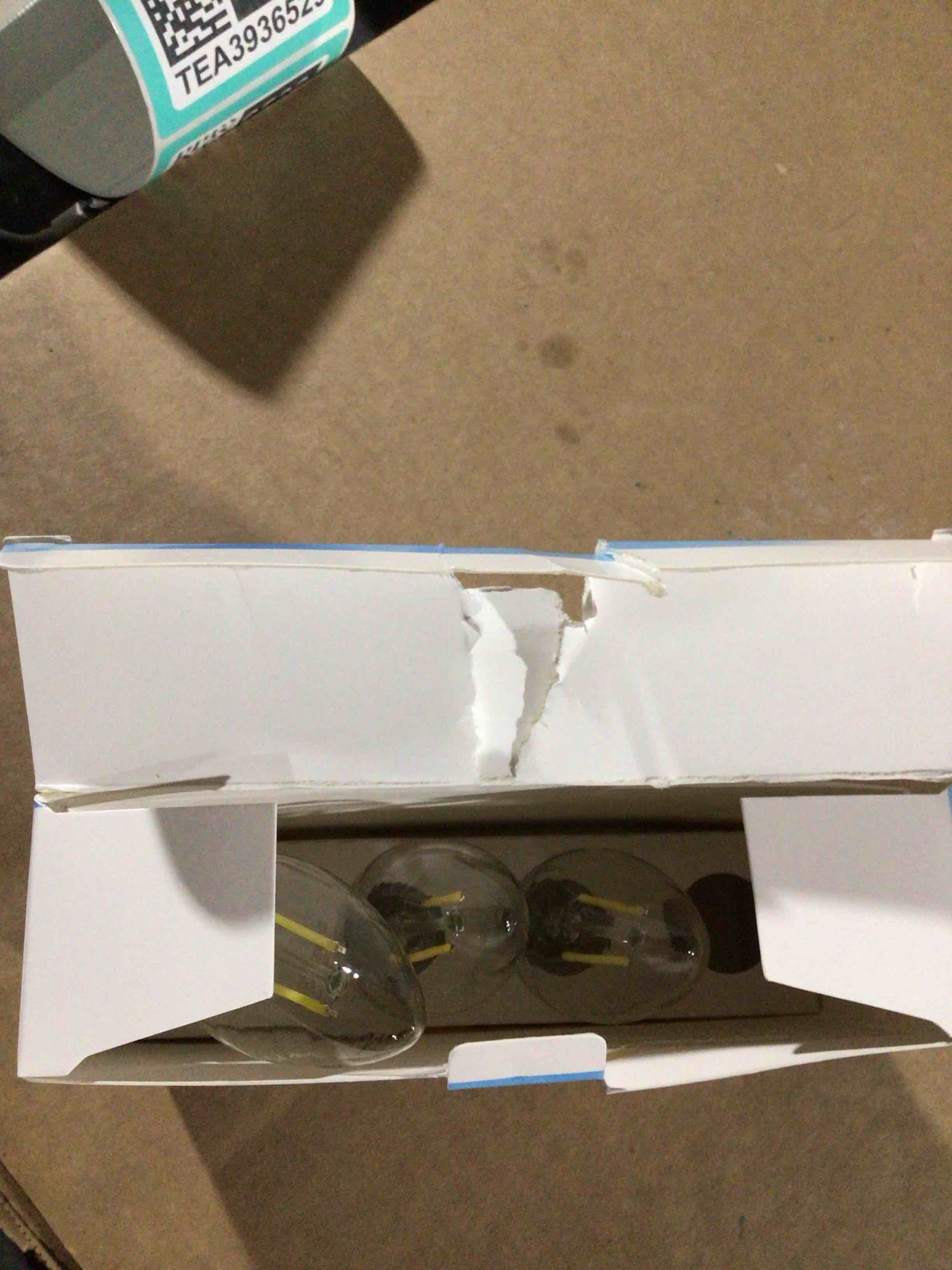 Condition photo showing As Is for Great Value LED Light Bulb  1.5 Watts (15W Equivalent) B10 Deco Lamp E12 Candelabra Base  Non-dimmable  Daylight  4-Pack