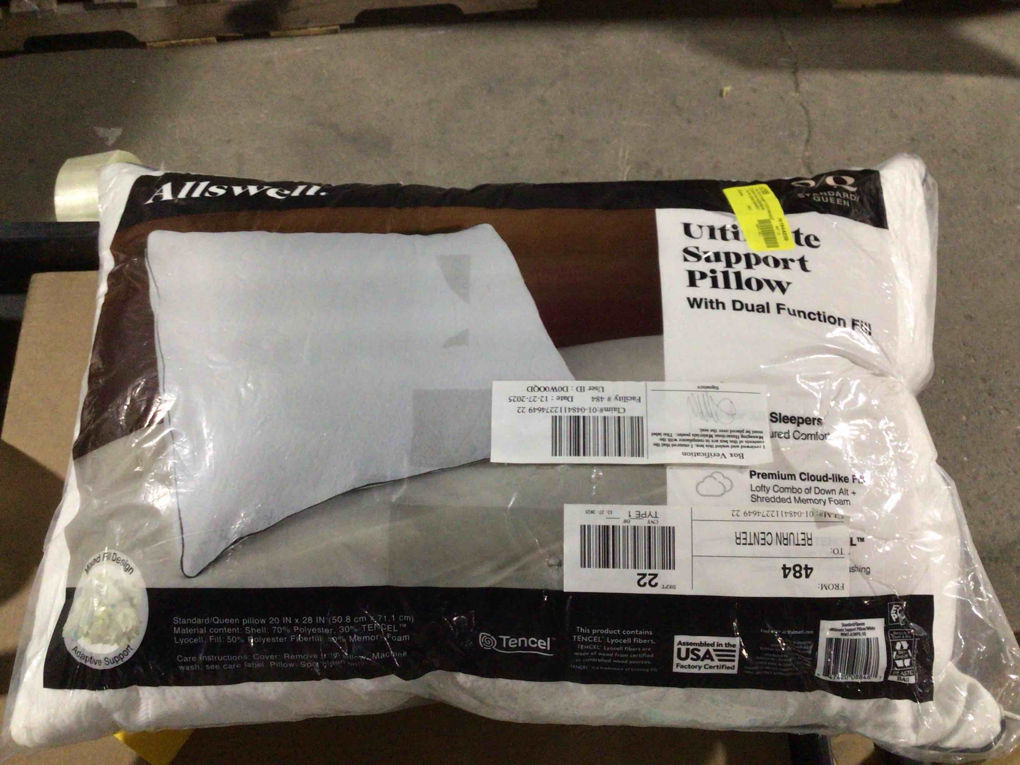 Condition photo showing New/Like New for Allswell Ultimate Support Bed Pillow with Dual Function Fill and Removable Cover, Standard/Queen