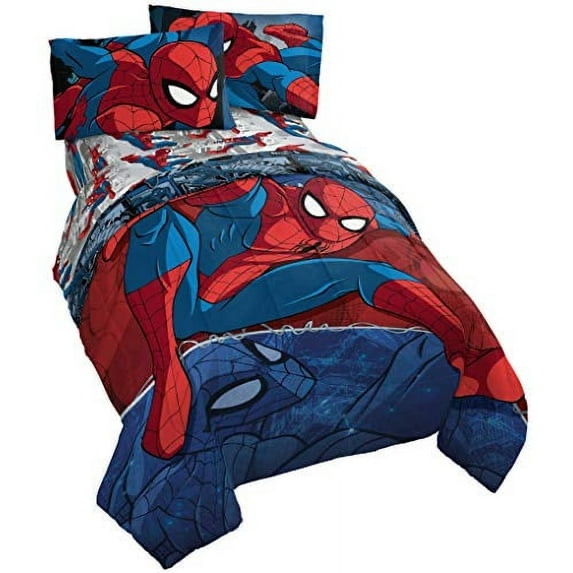 Spider-Man Superhero Kids Twin Bed Set, 100% Microfiber, Blue, Marvel Bedding