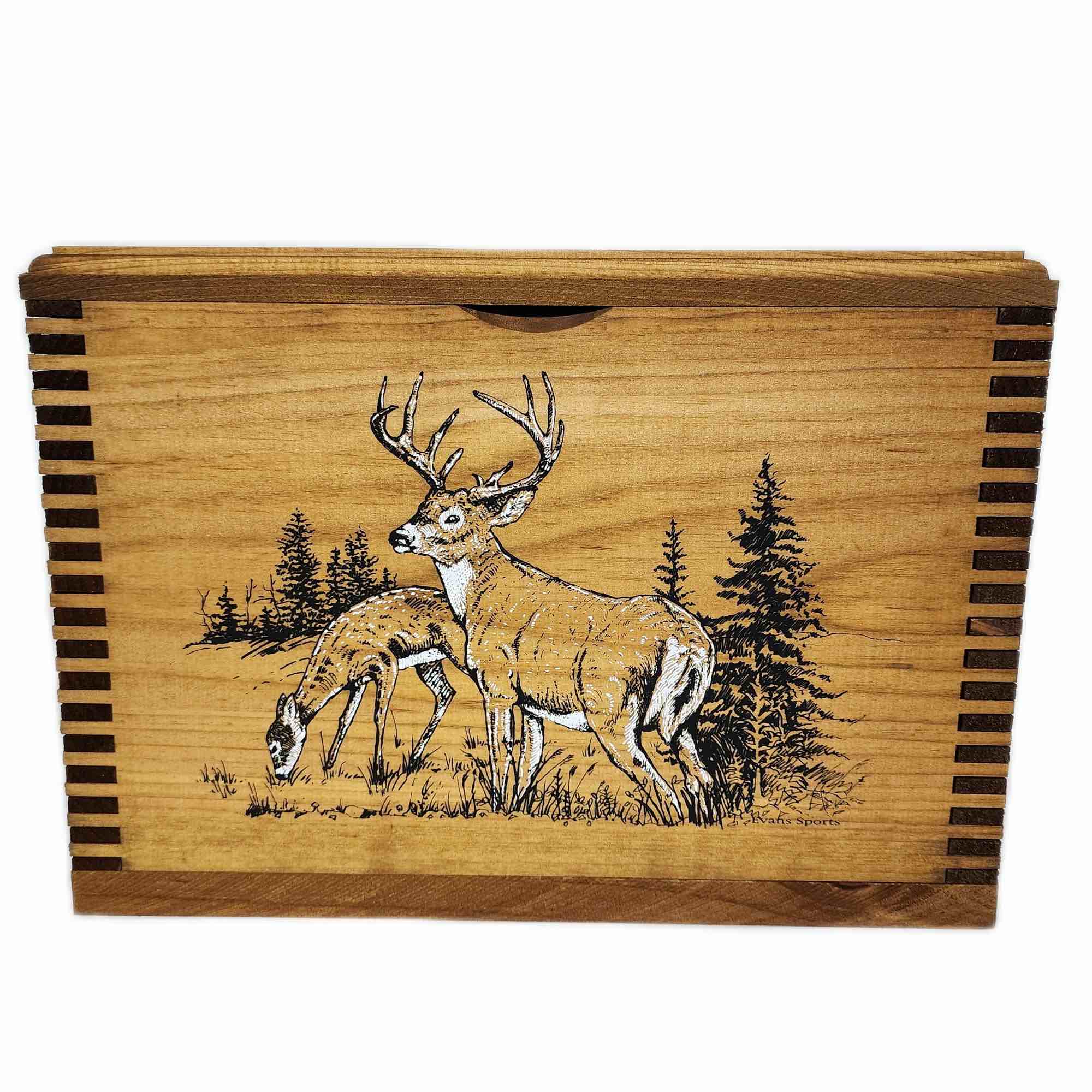 Evans Sports Deer Wood Ammo Storage Box Finger-Joint Construction  1 Each  Size 14 1/2  x 9  x 10 1/8