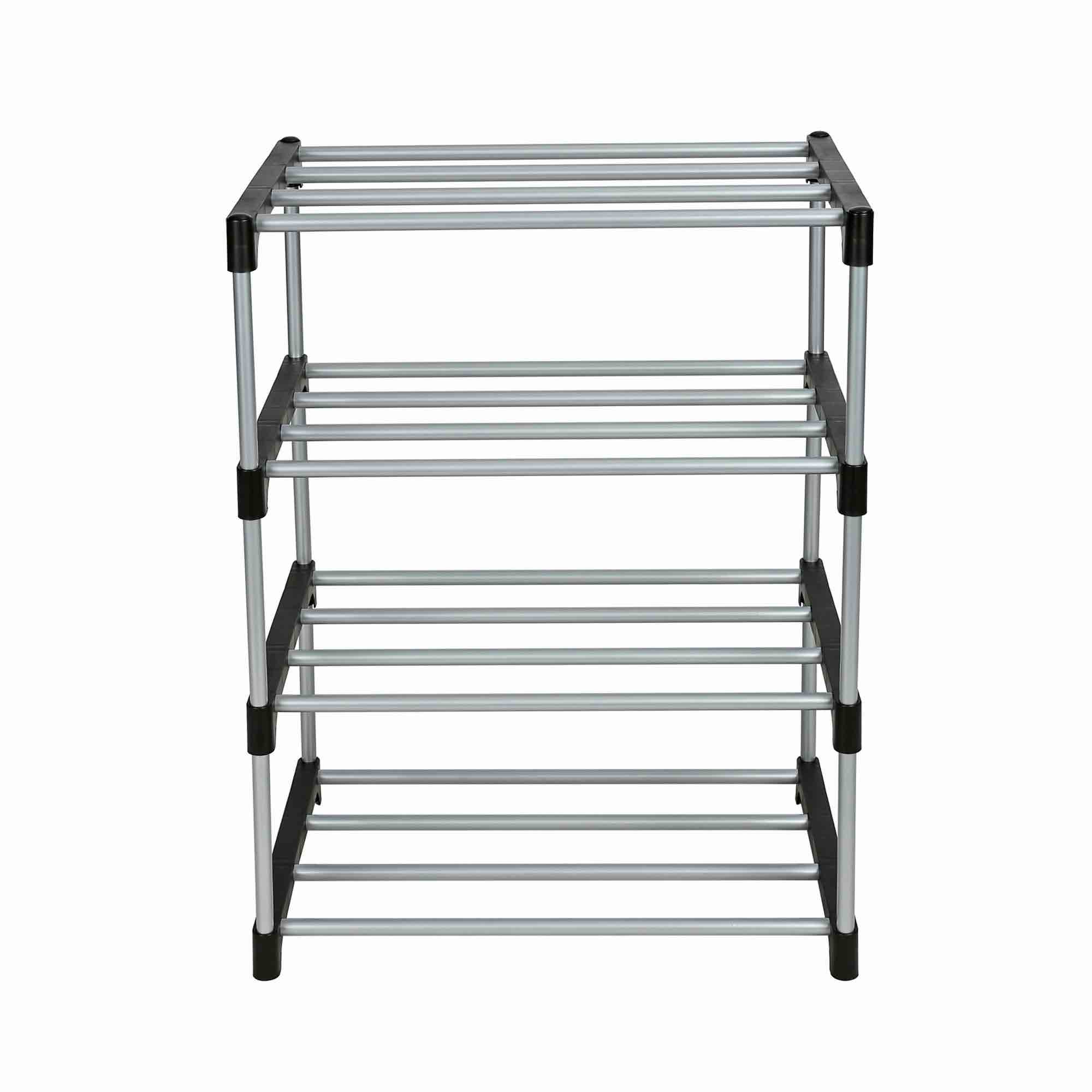 Mainstays 4-Tier Shoe Rack Storage Organizer, Silver/Black