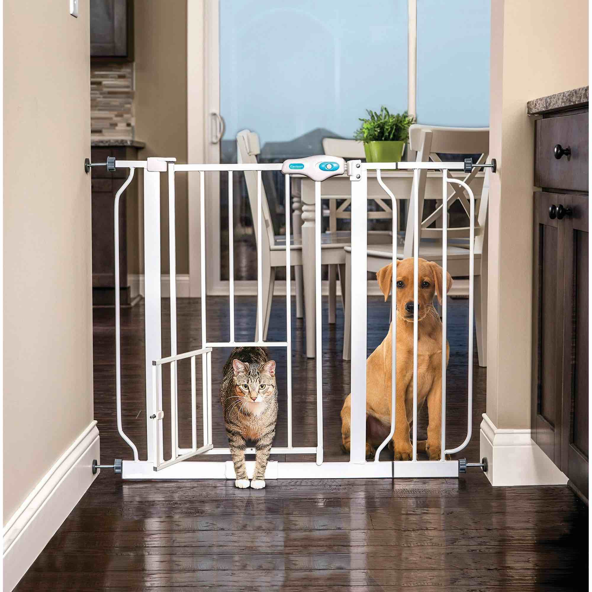 Carlson Pet Products 31 H Extra-Wide Walk Through Metal Dog Pet Gate with Additional Small Door White