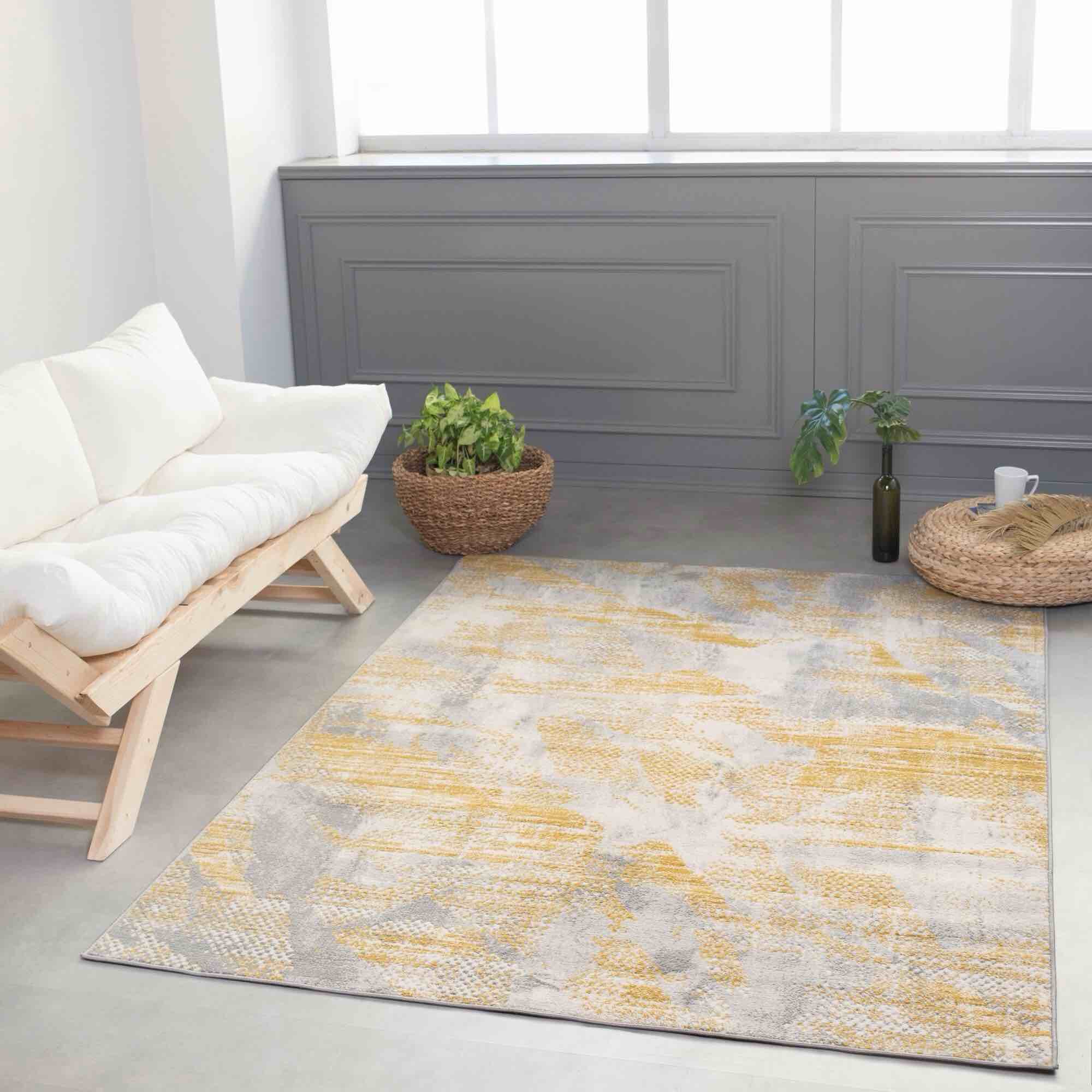 Lela Collection Abstract Polyester Rug 5'2" x 7'5" - Gray/Gold