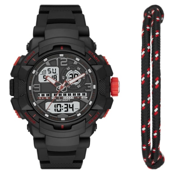 George Men's Analog Digital Watch Set with Black and Red Nylon Sport Bracelet (FMDXOGE030)