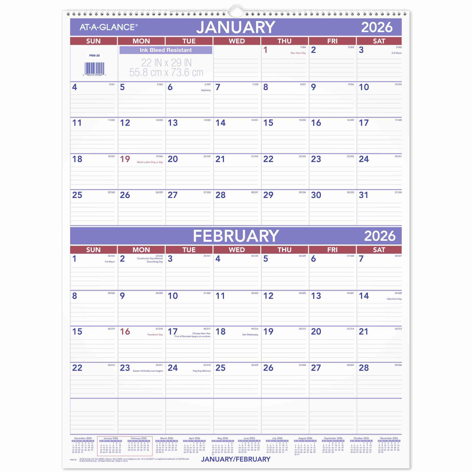 Pack of 2-A-GLANCE 2026 Two Month Wall Calendar Large 22 x 29 - Monthly Wall Calendars