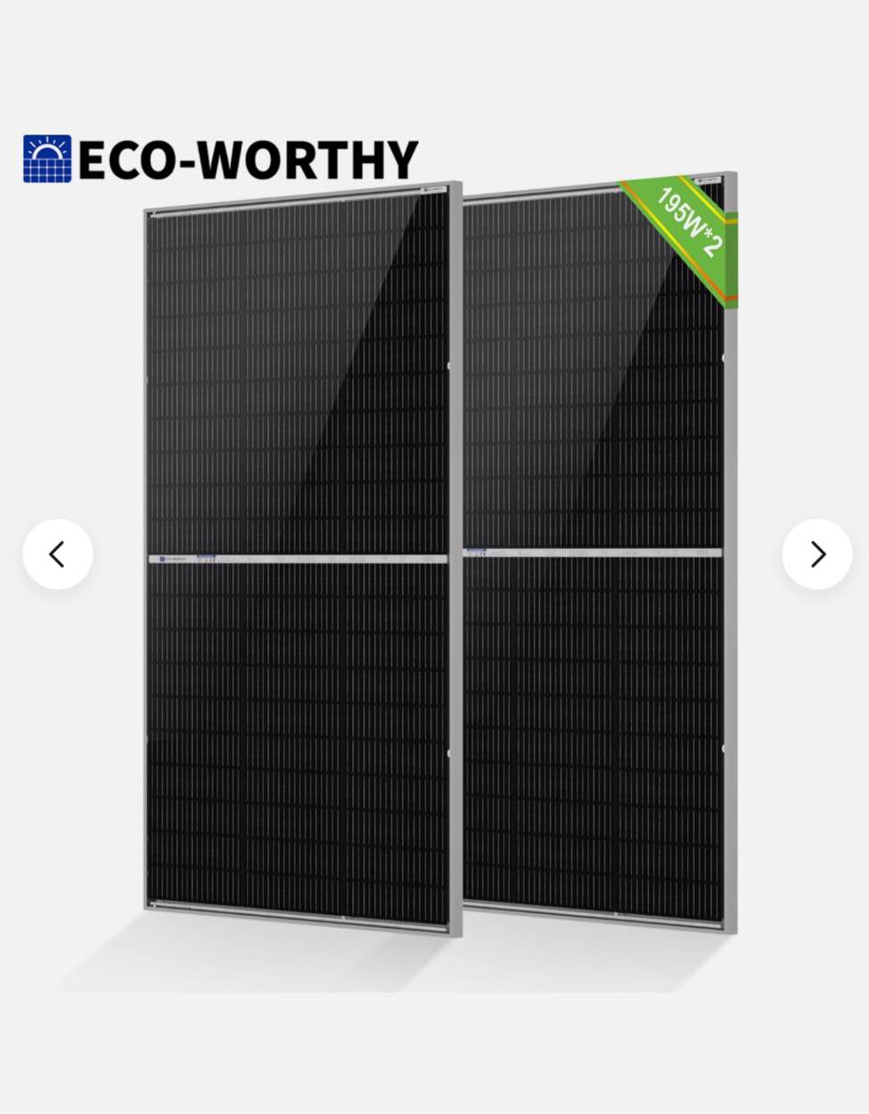 ECO-WORTHY 2Pack 195W N-Type 18BB Bifacial Solar Panels 25% High Conversion RV