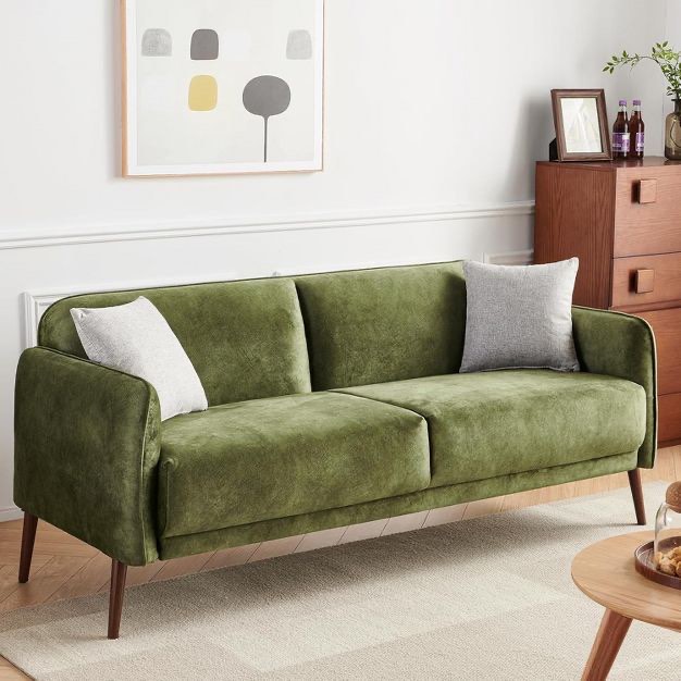 Atopston 67" Loveseat Sofa, Mid Century Modern Decor Sofa Couch with Pillows and Thick Seat Cushion, Small Sofa for Bedroom Apartment Office, Green