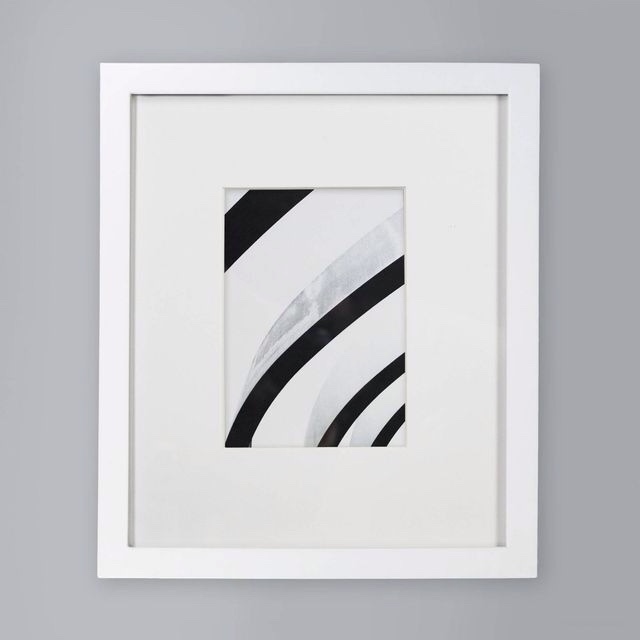 10" x 12" Matted to 5" x 7" Thin Gallery Frame White - Threshold™: Modern Beveled Mat, Wall Mounted, MDF