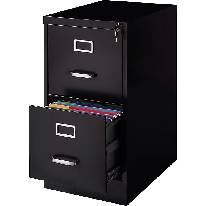 staples 2-drawer vertical file cabinet locking letter black 22 d (22335d)