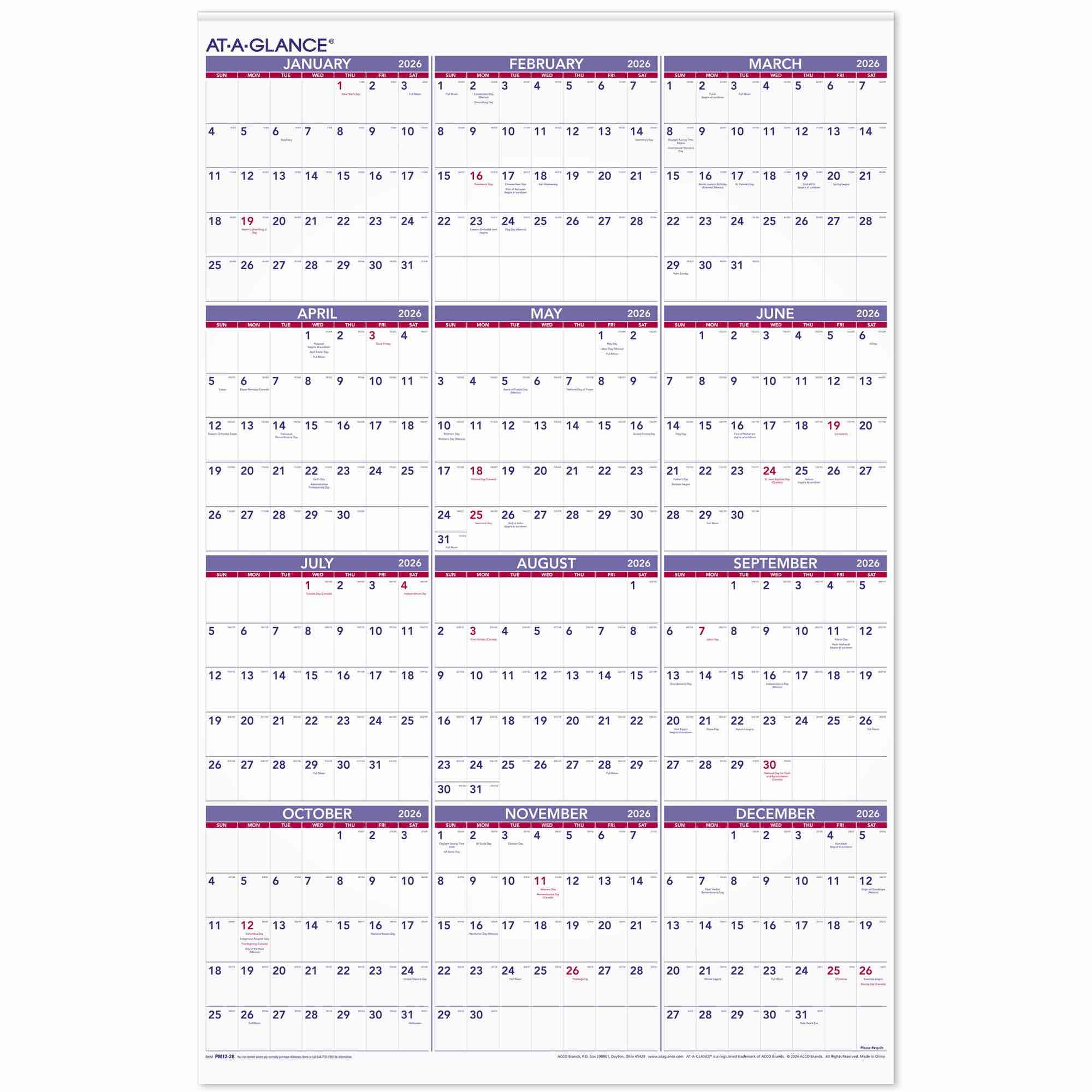 at-a-glance 2026 yearly wall calendar extra large 24 x 36 - wall calendars, 6pack 