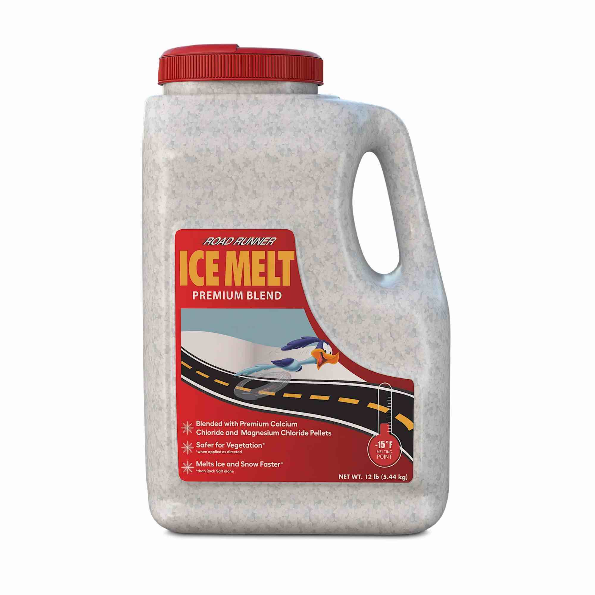 road runner premium blend ice melt 12lb jug