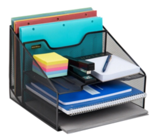 mind reader desktop organizer  file holder  paper trays  metal  12.5 l x 11.5 w x 9.5 h  black