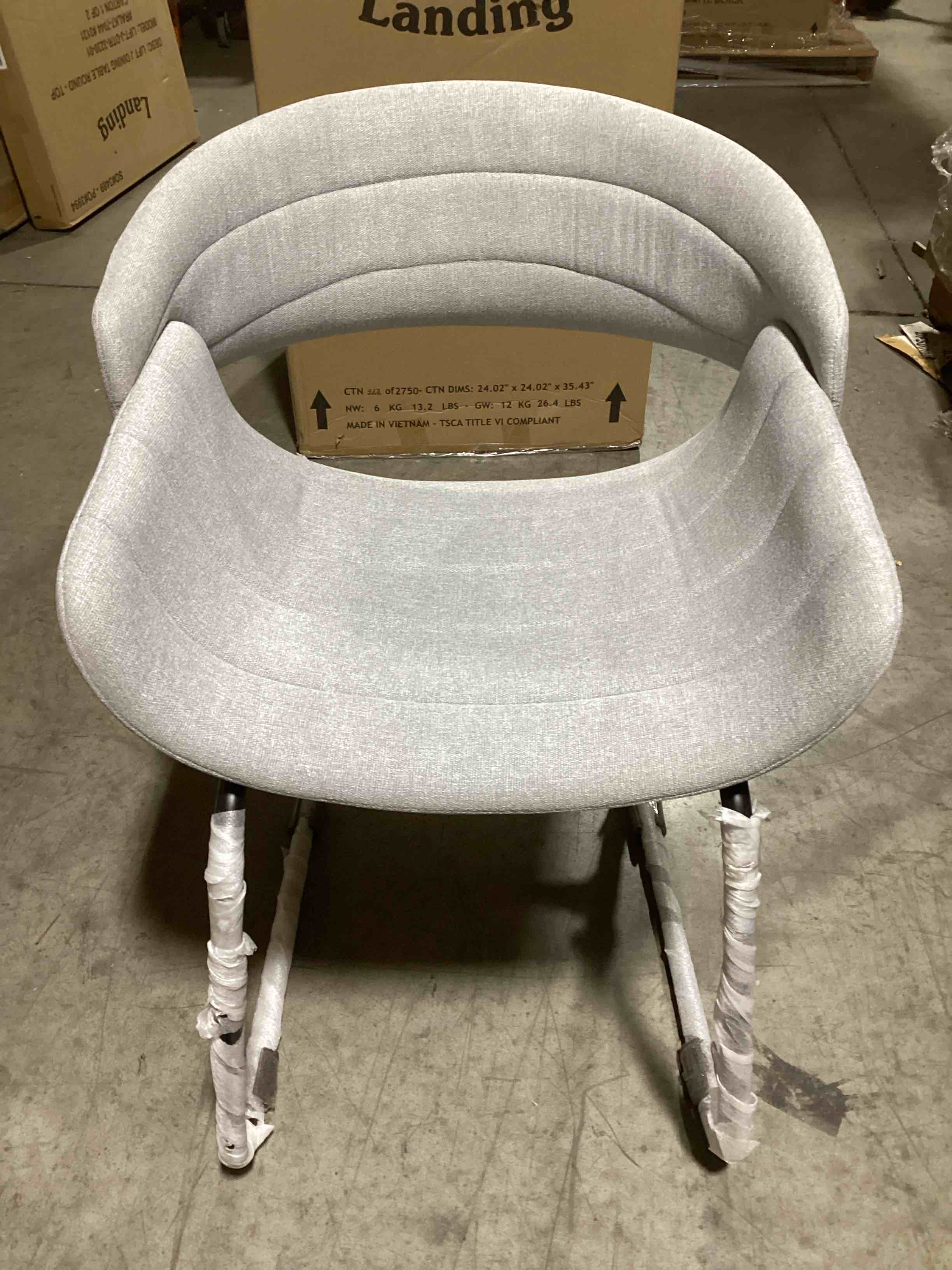 Landing Soft Grey Upholstered Chair With Black Metal Base