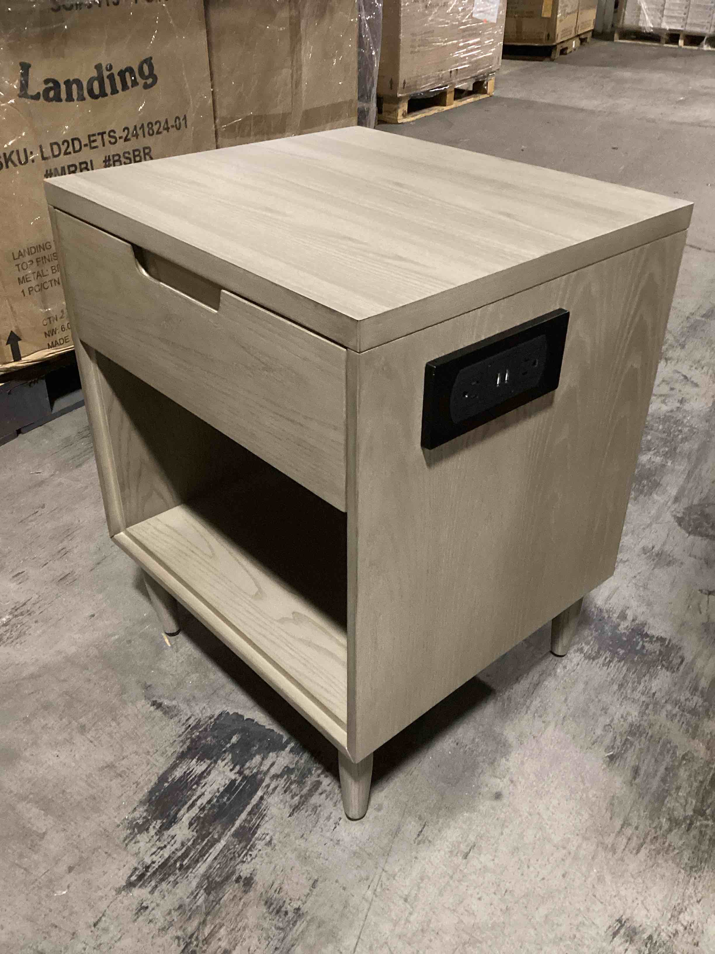 Landing Sakhalin Cork 1-Drawer Night Stand With Right Side Charging Station, 20in x 18in x 25in