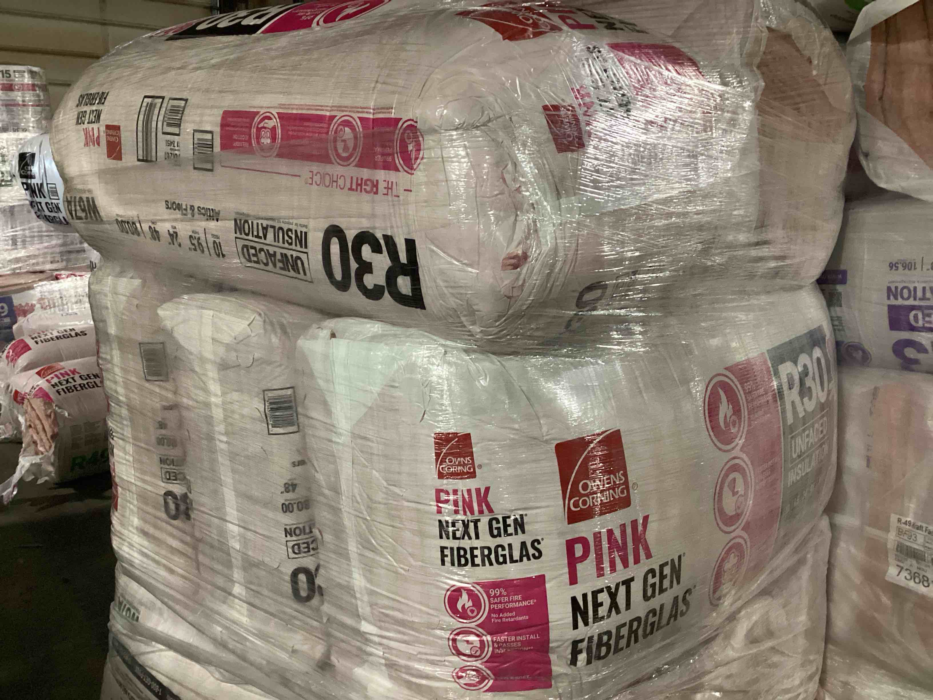 4 Bags of Owen’s Corning R-30 Pink Next Gen Fiberglass Unfaced Batt Insulation, 9.5in x 24in x 48in, 10 Pieces Per Bag And 80.00 Sq.Ft. Per Bag, Your Bid Per Bag