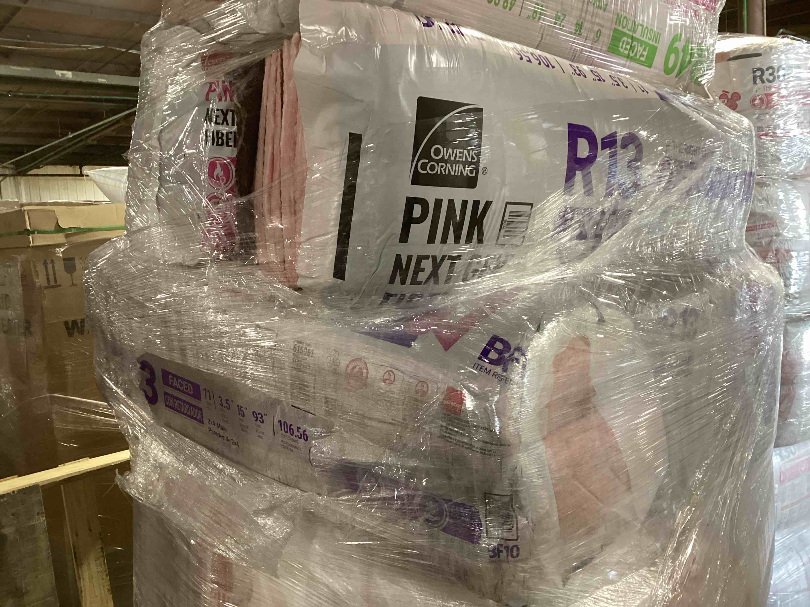 5 Bags of Owen’s Corning R-13 Pink Next Gen Fiberglass Faced Batt Insulation, 3.5in x 15in x 93in, 11 Pieces Per Bag And 106.56 Sq.Ft. Per Bag, Your Bid Per Bag