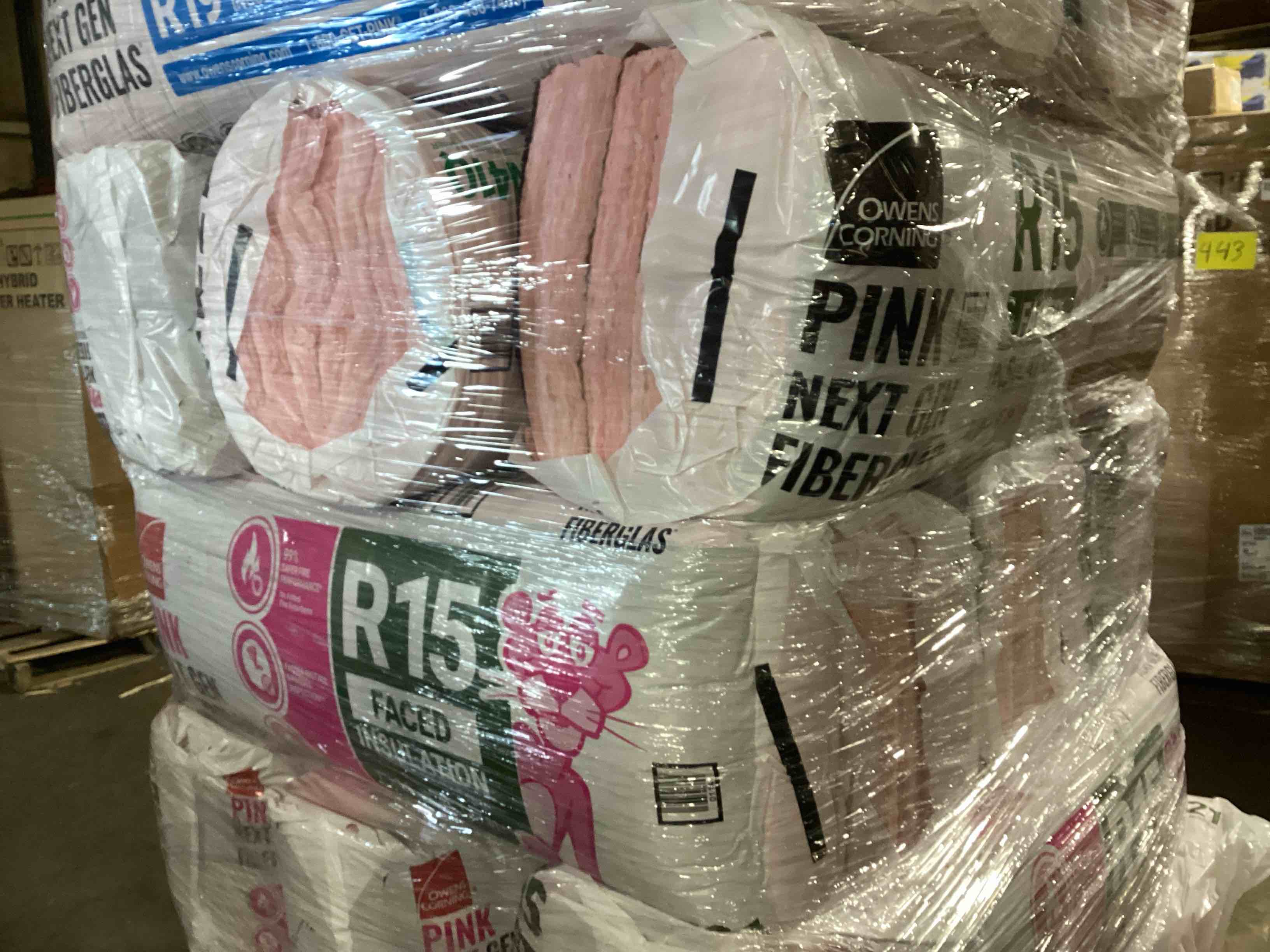 6 Bags of Owen’s Corning R-15 Pink Next Gen Fiberglass Faced Batt Insulation, 3.5in x 15in x 93in, 7 Pieces Per Bag And 67.81 Sq.Ft. Per Bag, Your Bid Per Bag