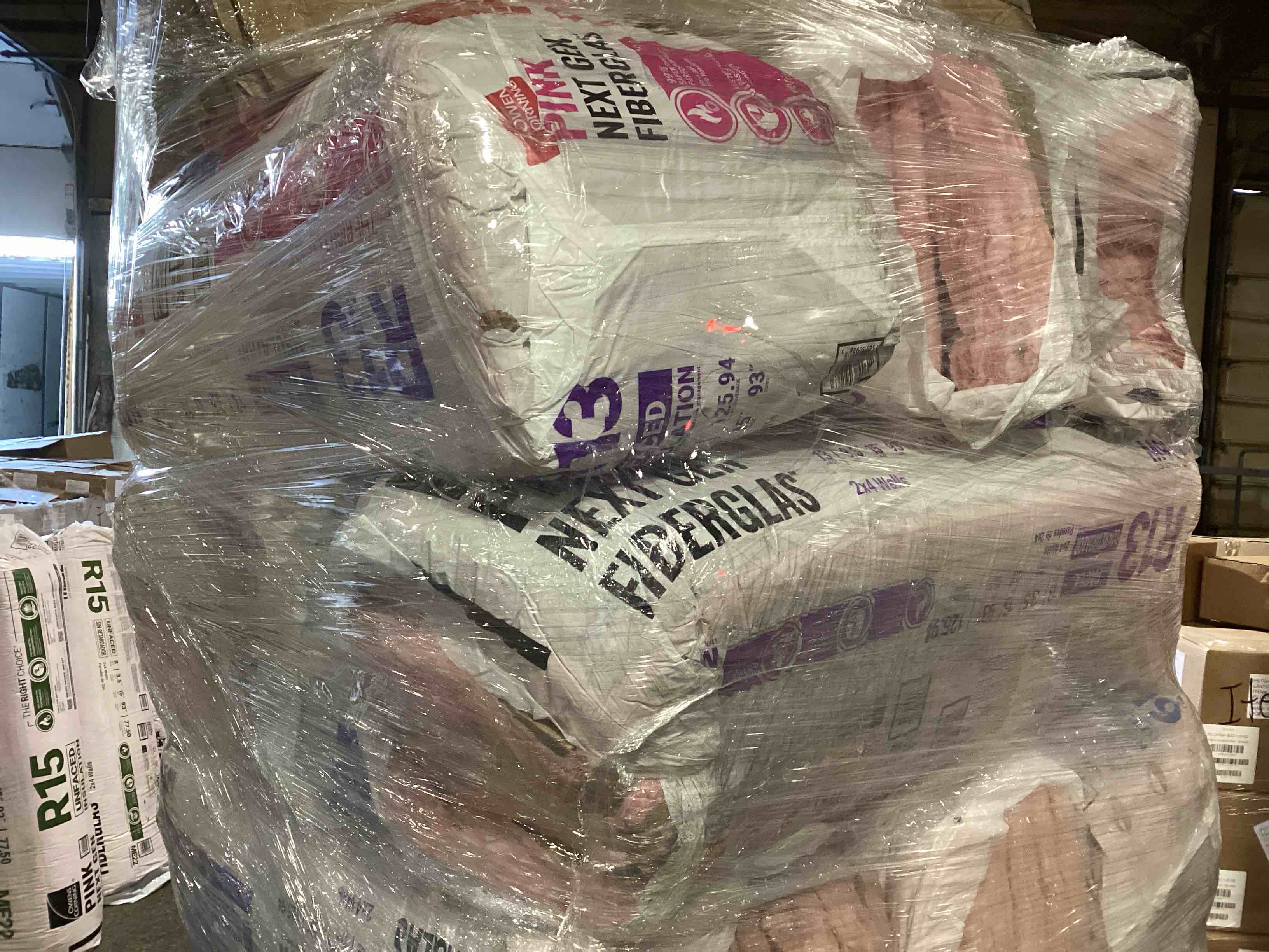 4 Bags of Owen’s Corning R-13 Pink Next Gen Fiberglass Faced Batt Insulation, 3.5in x 15in x 93in, 13 Pieces Per Bag And 125.94 Sq.Ft. Per Bag, Your Bid Per Bag