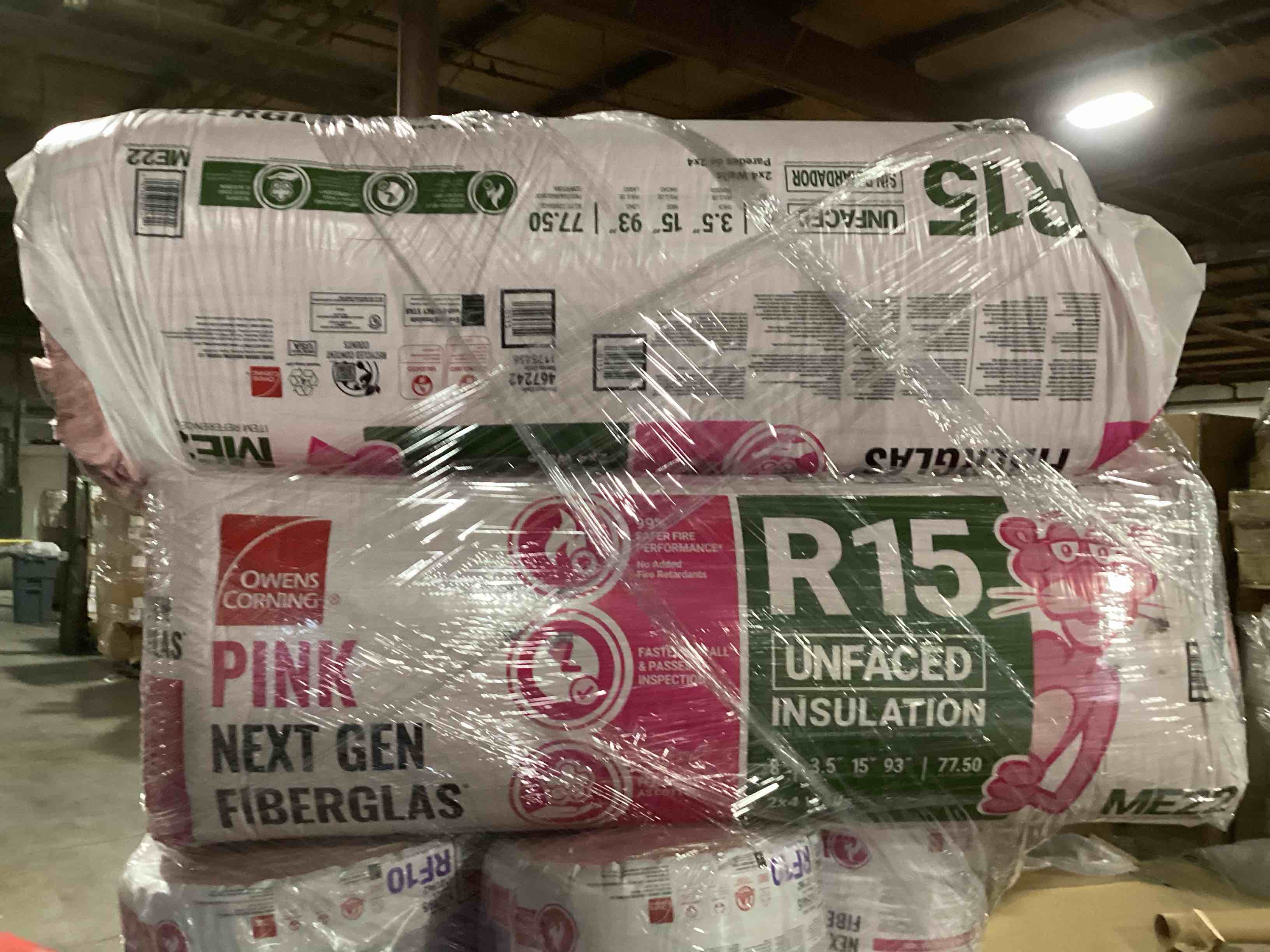 2 Bags of Owen’s Corning R-15 Pink Next Gen Fiberglass Unfaced Batt Insulation, 3.5in x 15in x 93in, 8 Pieces Per Bag And 77.50 Sq.Ft. Per Bag, Your Bid Per Bag