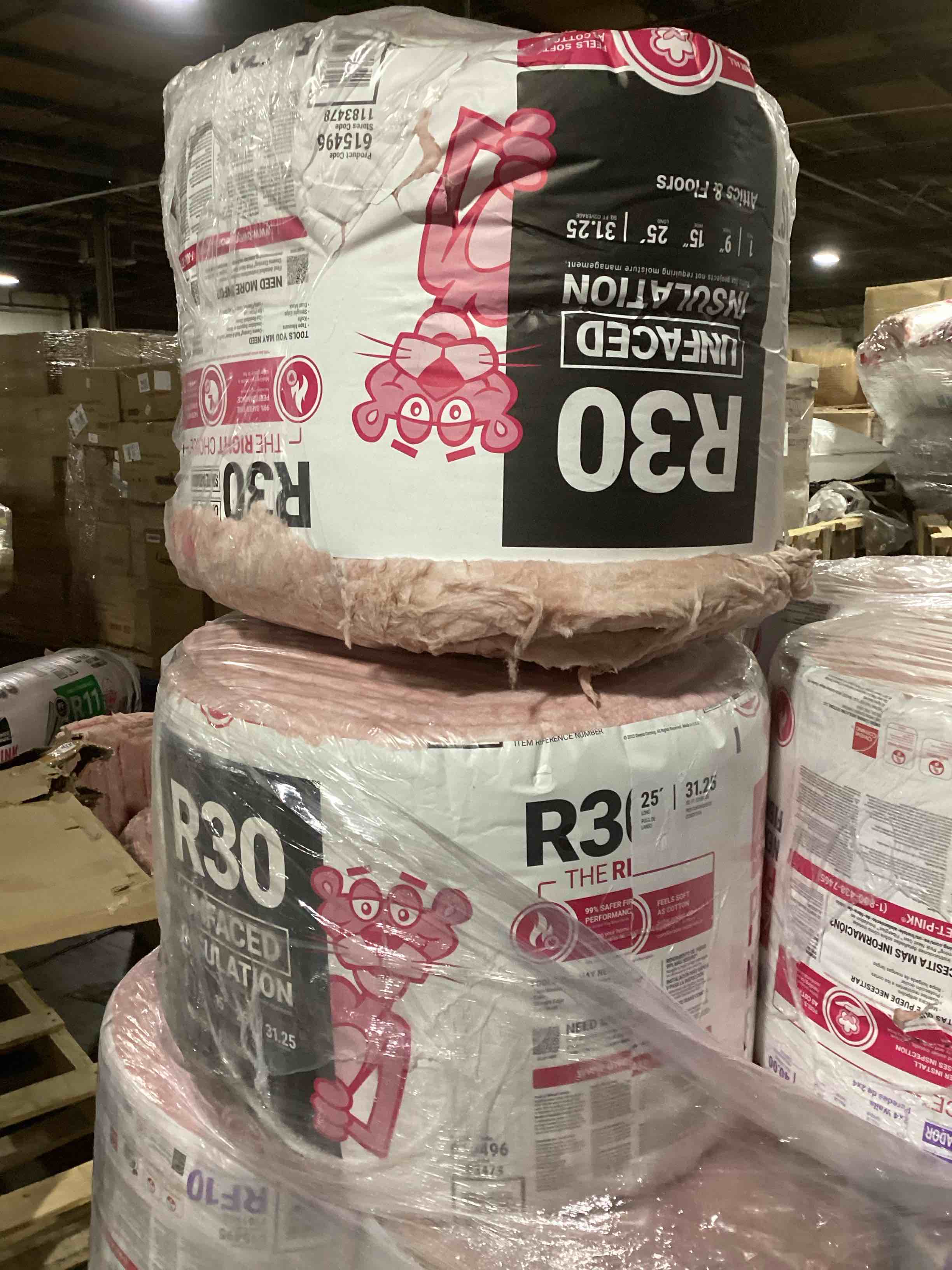2 Bags of Owen’s Corning R-30 Pink Next Gen Fiberglass Unfaced Batt Insulation, 9in x 15in x 25ft, 1 Pieces Per Bag And 31.25 Sq.Ft. Per Bag, Your Bid Per Bag