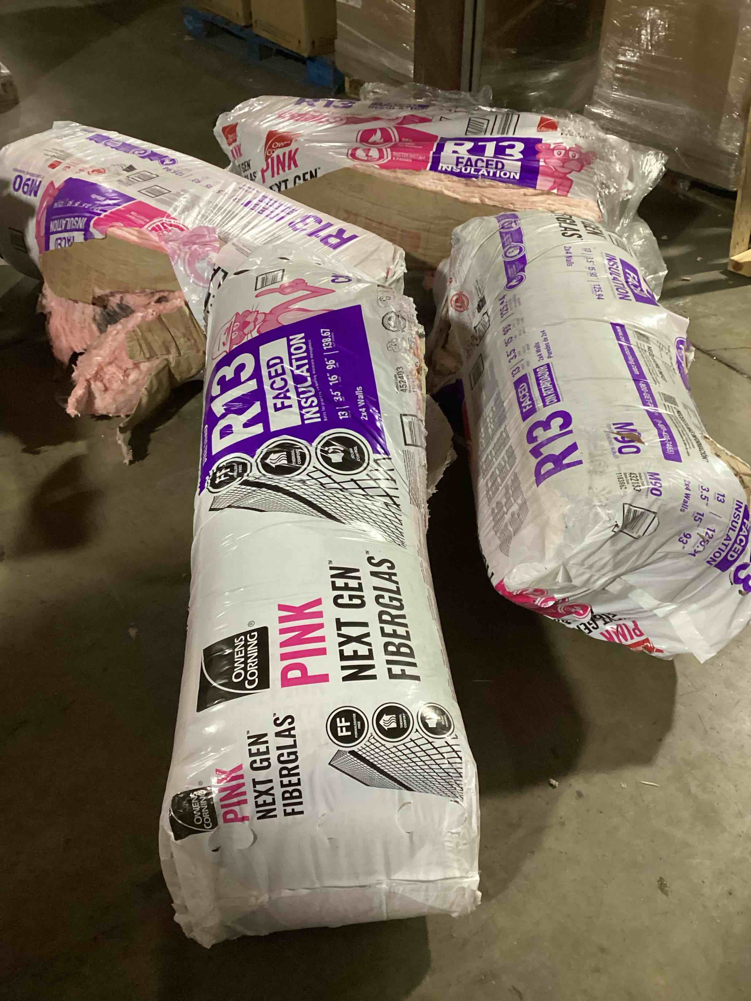 4 Bags of Owen’s Corning R-13 Pink Next Gen Fiberglass Faced Batt Insulation, 3.5in x 15in x 93in, 13 Pieces Per Bag And 125.94 Sq.Ft. Per Bag, Your Bid Per Bag