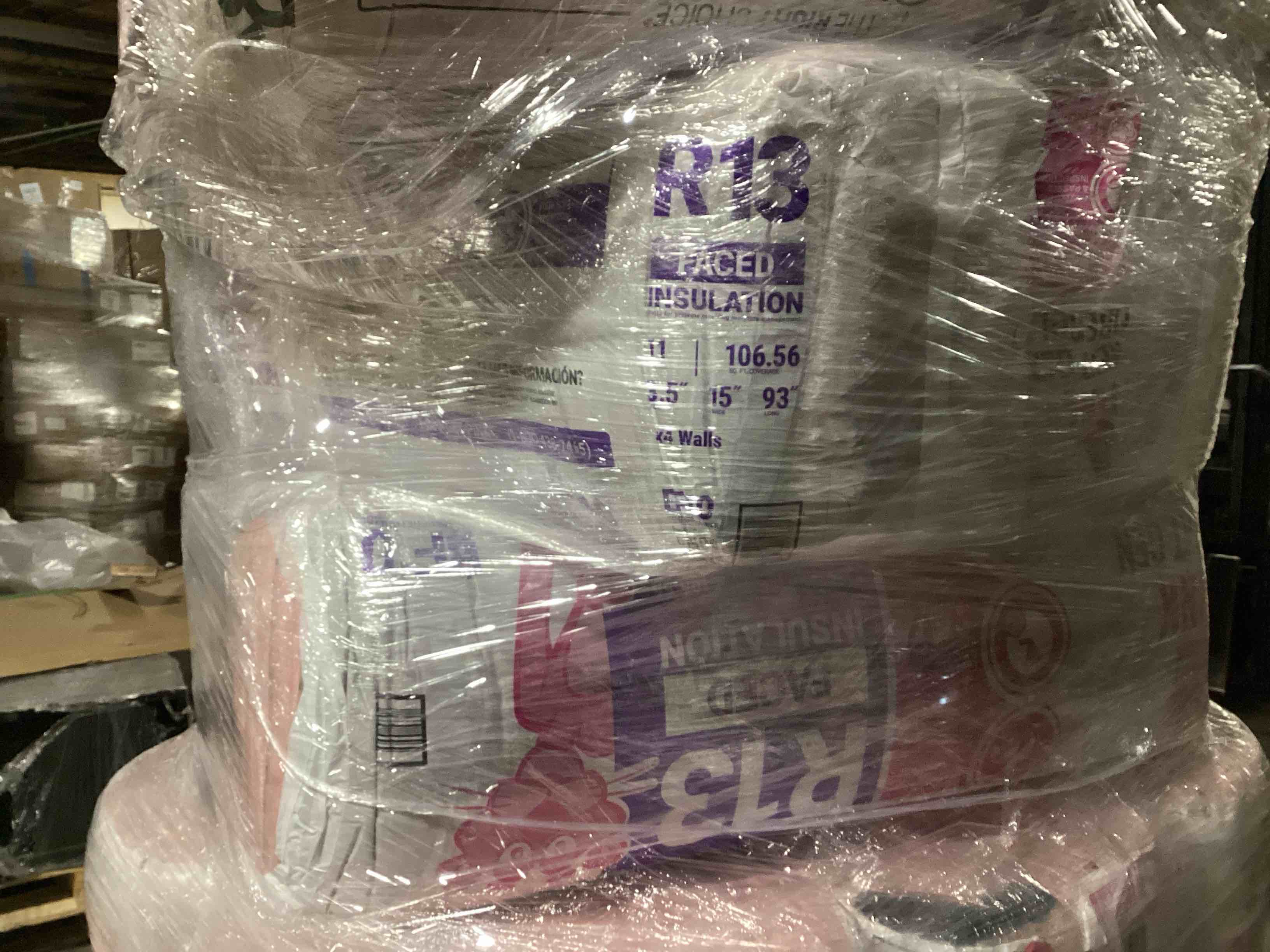3 Bags of Owen’s Corning R-13 Pink Next Gen Fiberglass Faced Batt Insulation, 3.5in x 15in x 93in, 11 Pieces Per Bag And 106.56 Sq.Ft. Per Bag, Your Bid Per Bag