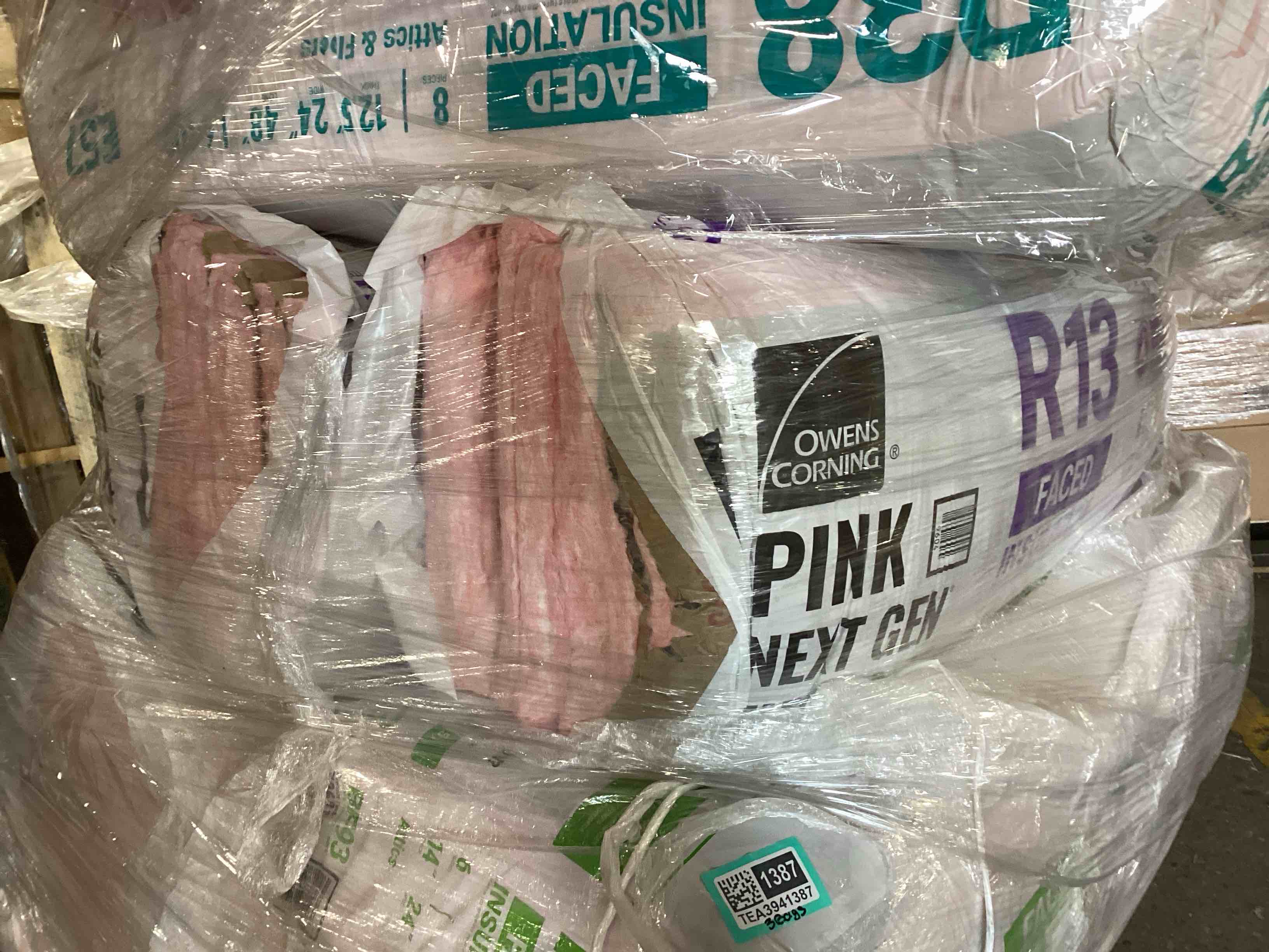 3 Bags of Owen’s Corning R-13 Pink Next Gen Fiberglass Faced Batt Insulation, 3.5in x 15in x 93in, 11 Pieces Per Bag And 106.56 Sq.Ft. Per Bag, Your Bid Per Bag