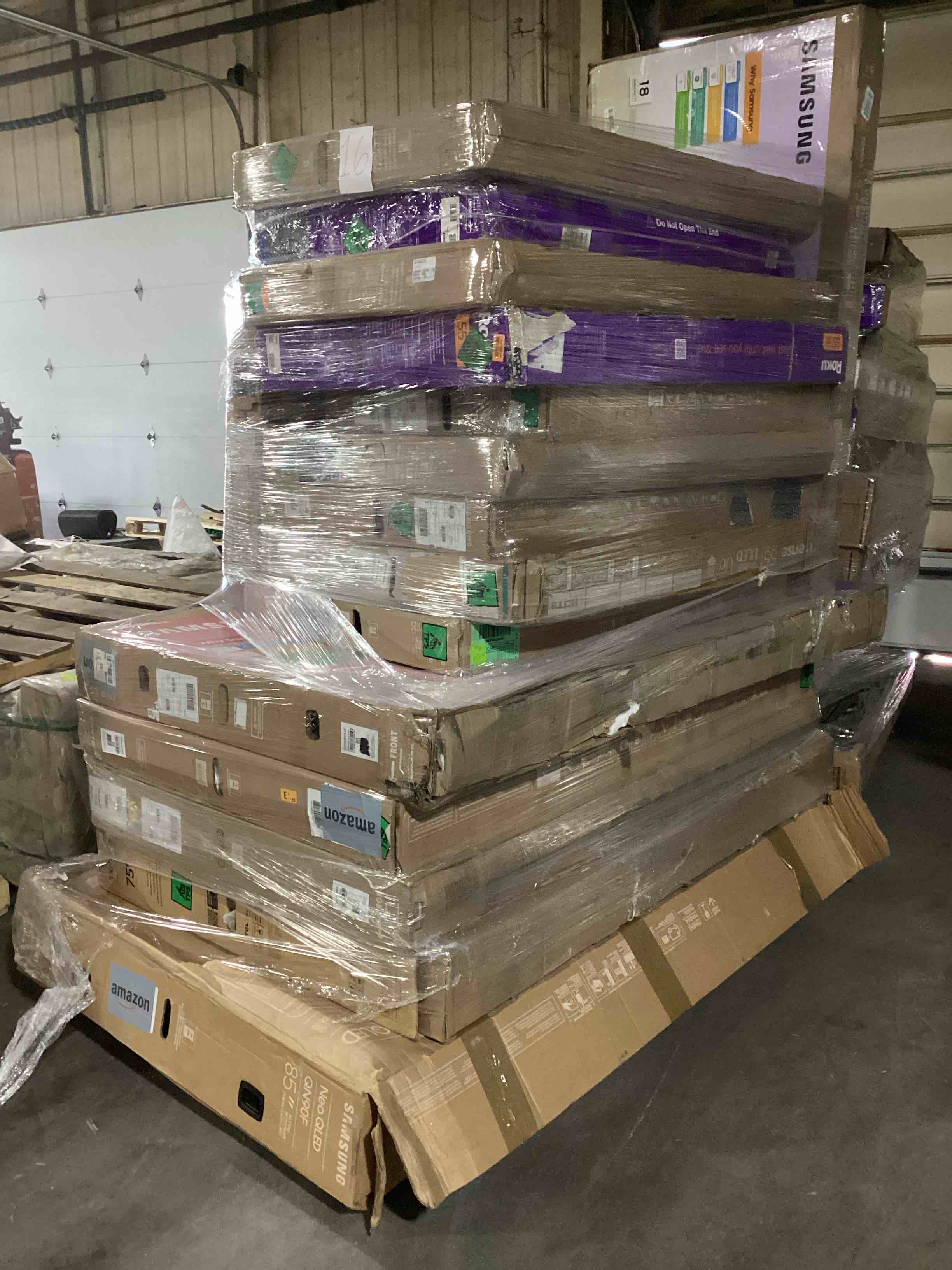 Condition photo showing As Is for 16 TVs, Most 55 Inches or Larger. Brands Like LG, Samsung, Roku and Vizio for Parts or Repair, Your Bid Per TV.