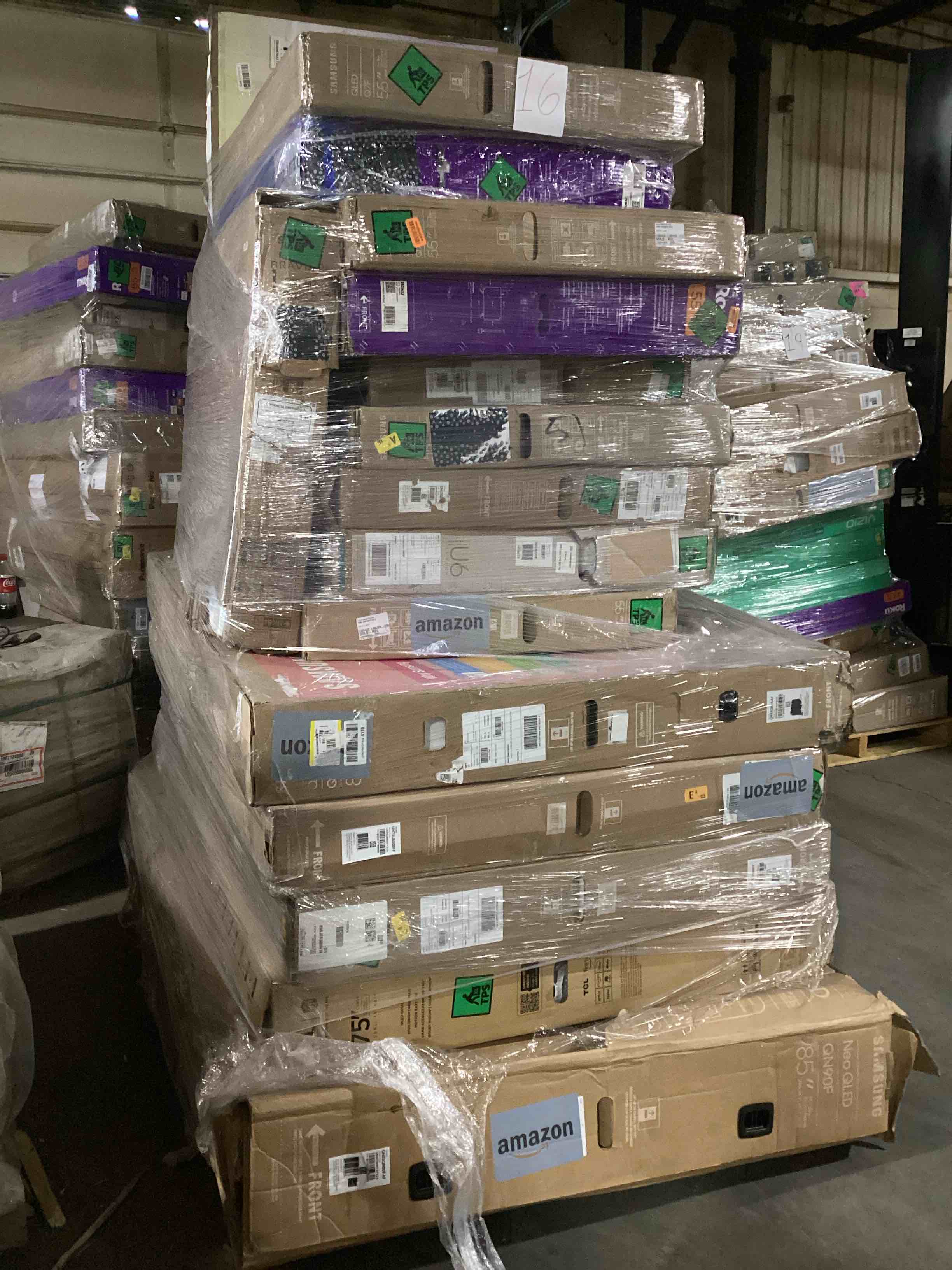 Condition photo showing As Is for 16 TVs, Most 55 Inches or Larger. Brands Like LG, Samsung, Roku and Vizio for Parts or Repair, Your Bid Per TV.