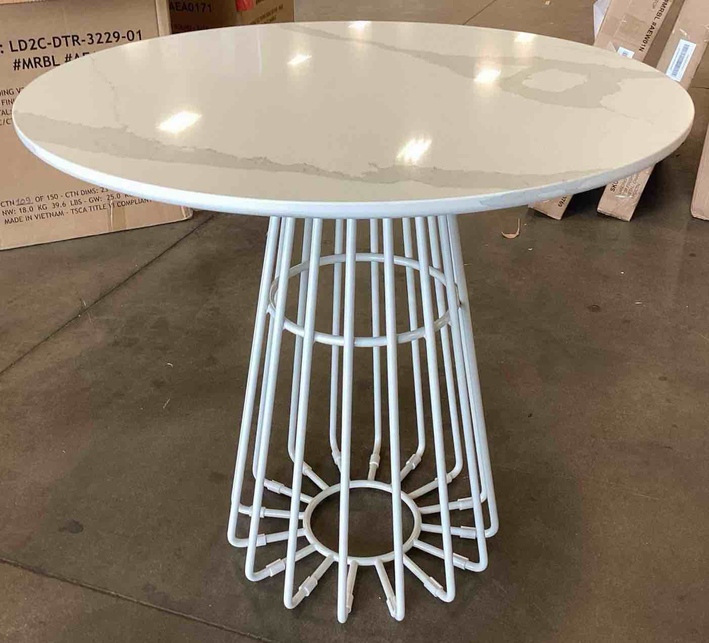 landing 32-inch round faux white marble dining table with white metal base (2 boxes) 