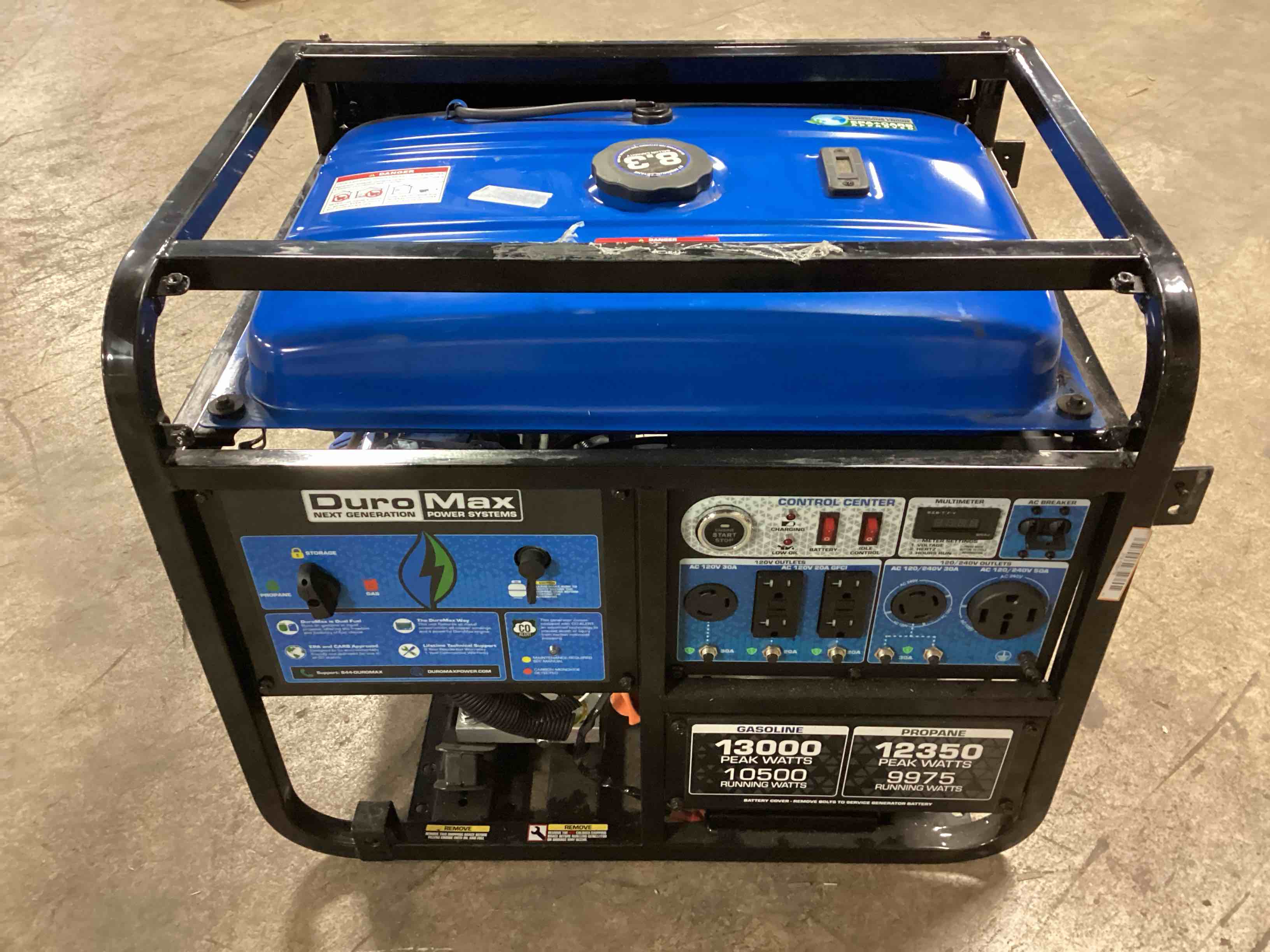 duromax 13,000 watt dual fuel portable hx generator with co alert