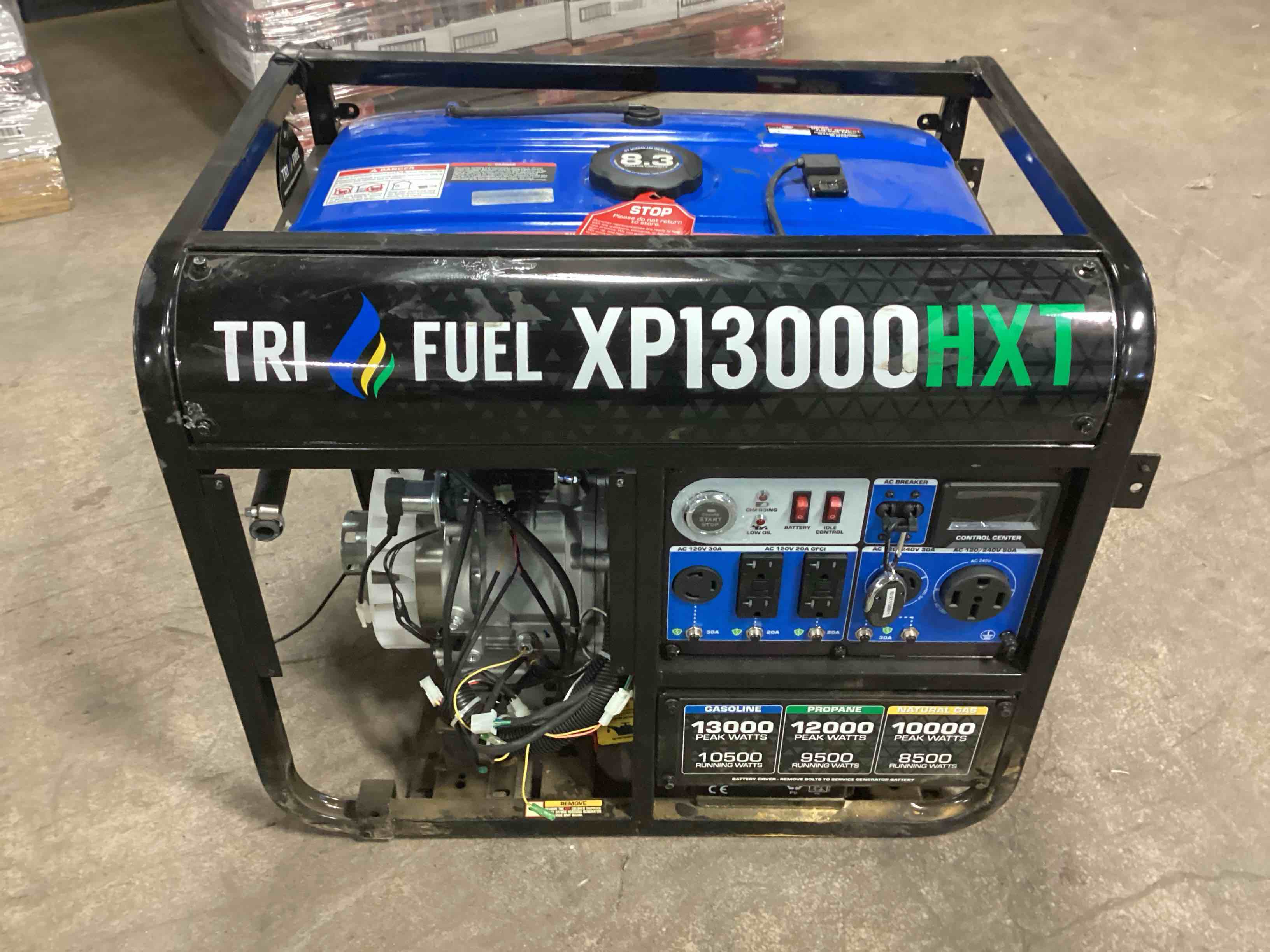 duromax xp13000hxt 13,000 watt electric start tri-fuel portable generator with co alert