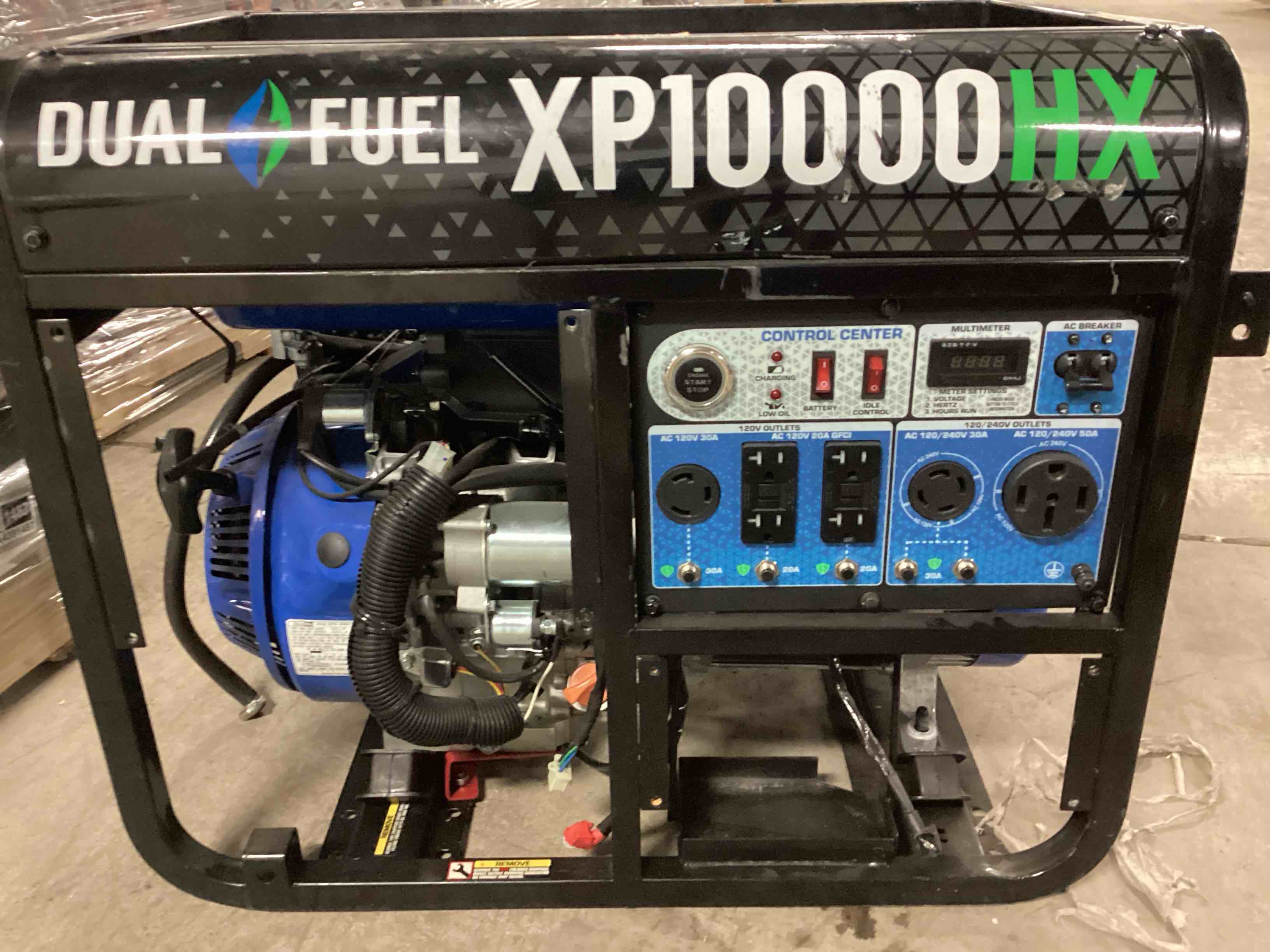 Condition photo showing As Is for DuroMax 10000/8000-Watt Dual Fuel Electric Start Gasoline/Propane Portable Home Power Back Up Generator with CO Alert Shutdown