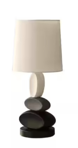 19 in. Coastal Como Gray and Black Modern Stacked Tablets Metal Table Lamp