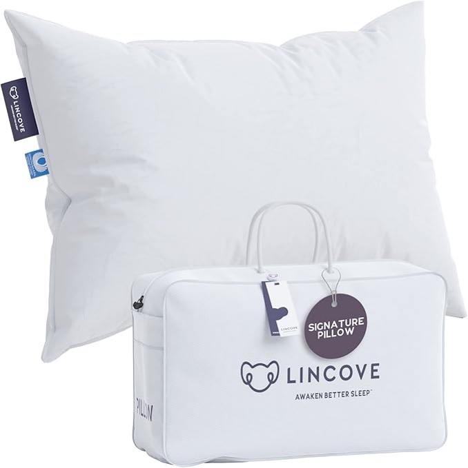 Lincove Signature 100% Natural Canadian White Down Pillow - Luxury Sleeping Pillow for Back, Stomach & Side Sleepers - 800 Fill Power Bed Pillow, 500 Thread Count