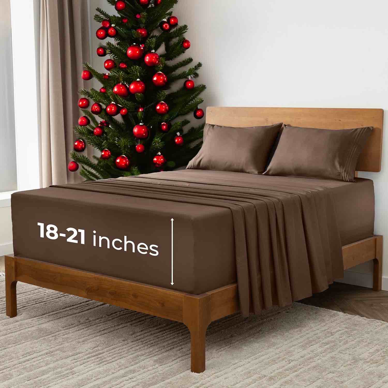 Mellanni Extra Deep Sheet Set, 5pcs Split King, Brown