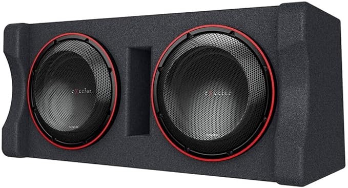Kenwood PXW1221DHP Dual 12" Preloaded High Power Subwoofer Enclosure; 2000 Watts; PP Cone with Diamond Array Pattern; Stress Controlled Spider; 2? Impedance; Steel Mesh Grilles Included; Black and Red