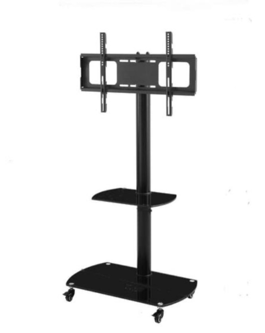 27.6 in. Metal Black TV Stand with 2-Tier Tempered glass Fits TV's up to 65 in. with Lockable Wheels