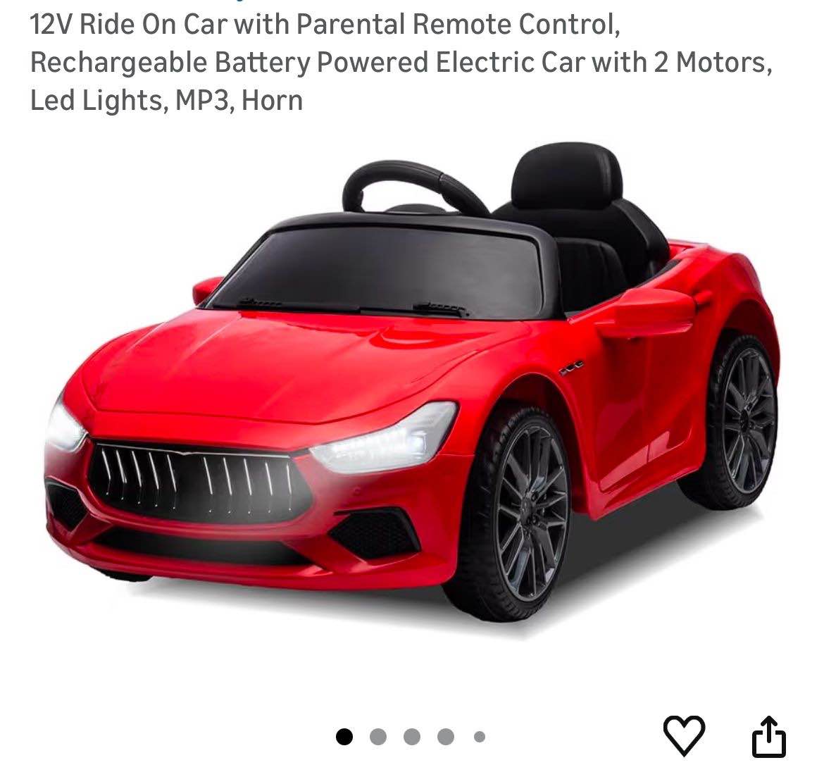 Maserati Ghibli MY2022 12V Ride On Car with Parental Remote Control, Rechargeable Battery Powered Electric Car with 2 Motors, Led Lights, MP3, Horn
