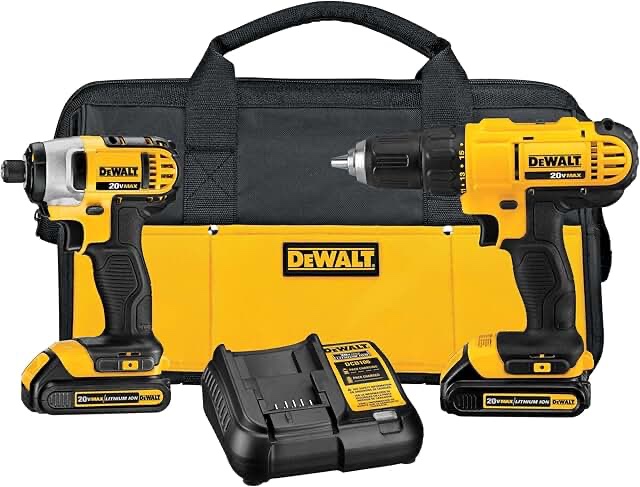 dewalt - brush 20v max cordless drill combo kit  2-tool (dck240c2) yellow/black drill driver/impact combo kit