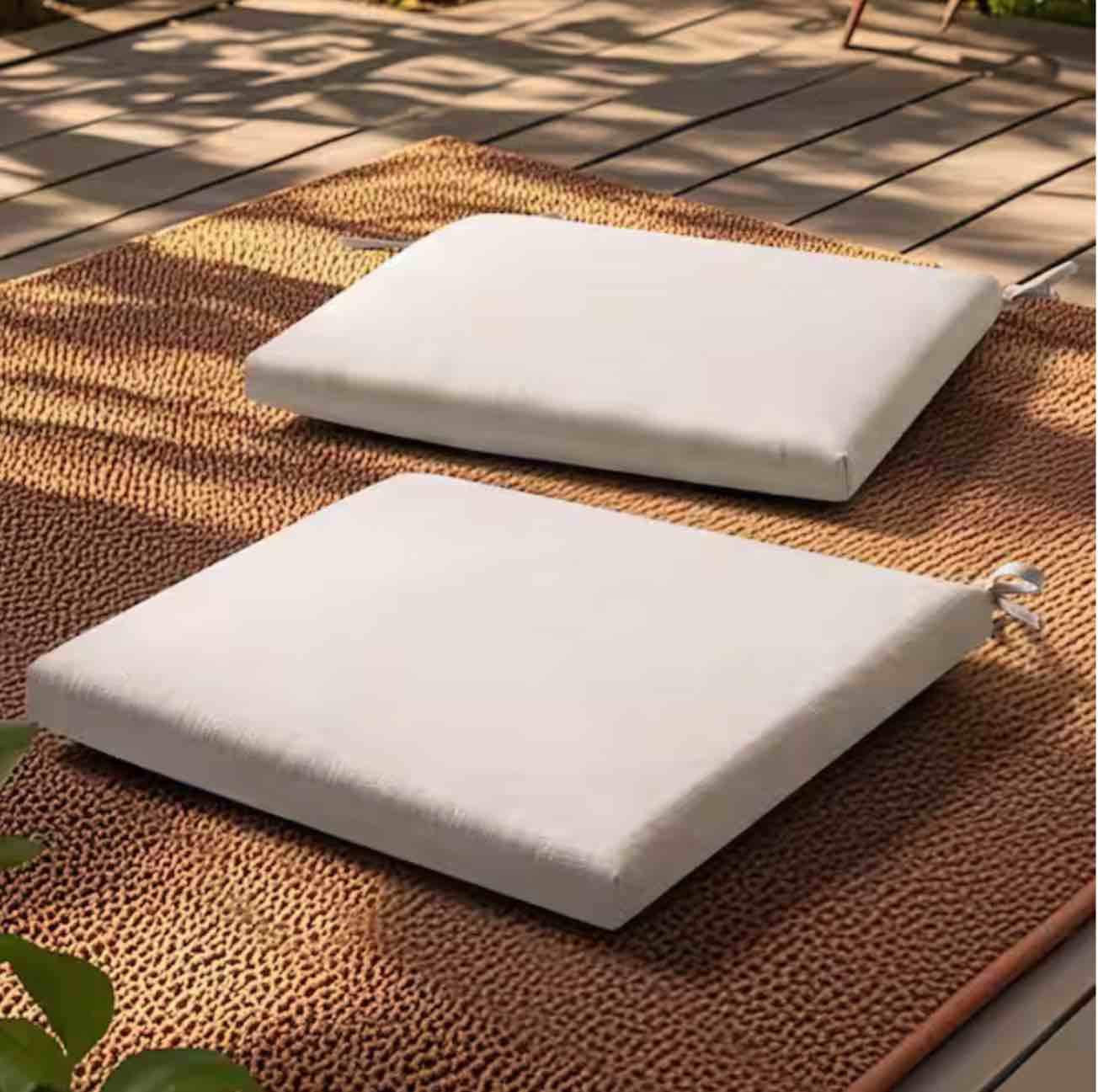 17.7 in. x 17.7 in. Square Outdoor Seat Cushion with Zipper in Beige (2-Pack)