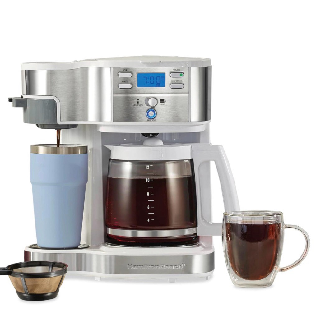 Hamilton Beach - 2-Way Programmable 12 Cup and Single-Serve Coffee Maker - White