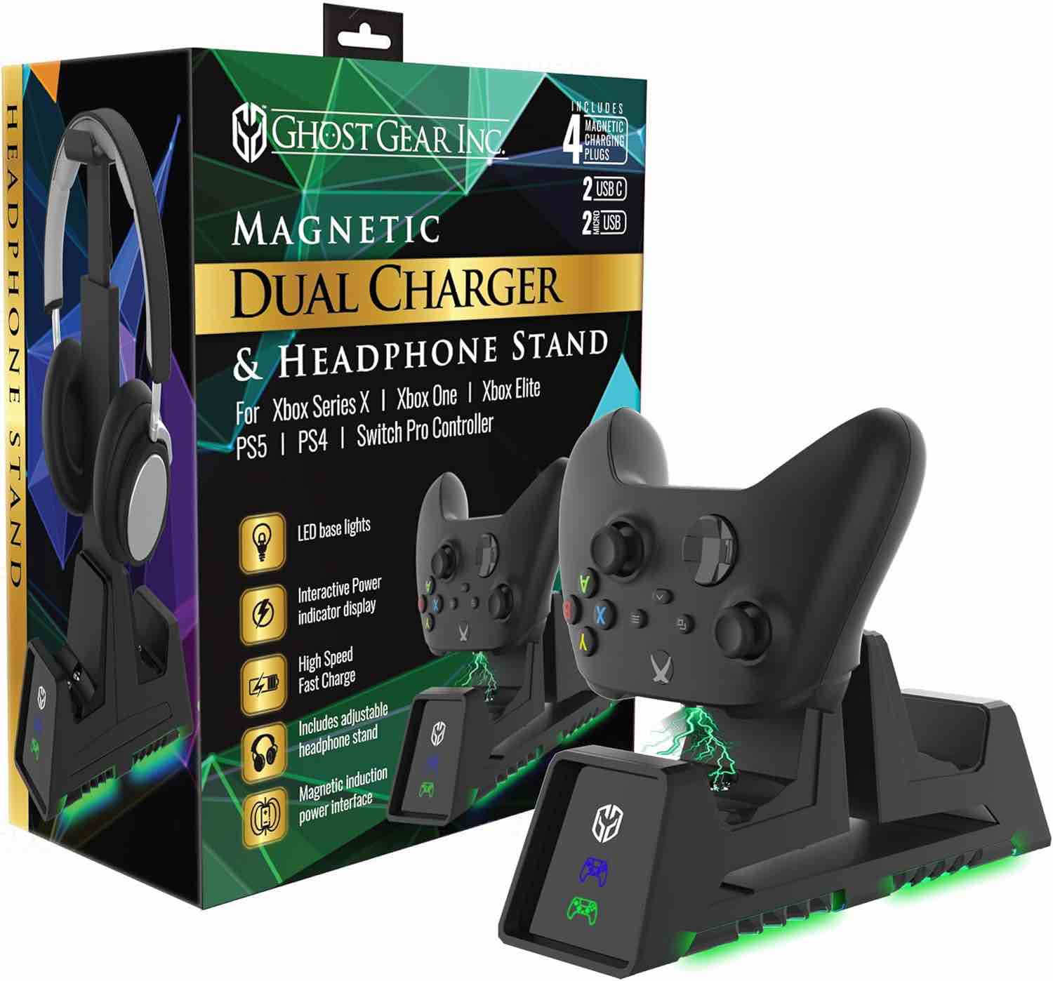Ghost Gear - Xbox Series X Dual Controller Charge Station and Headphone Stand - Black